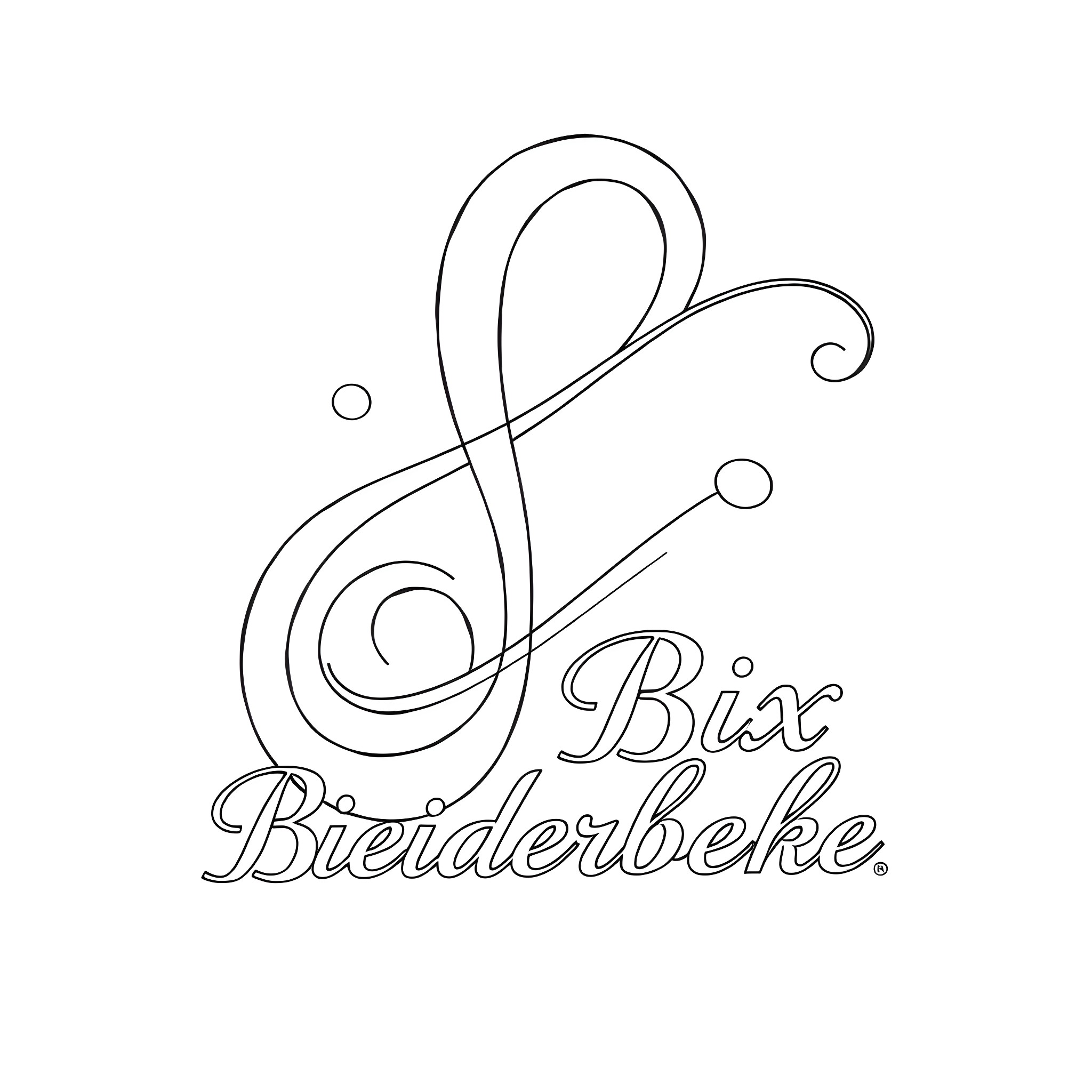Bix Beiderbecke's signature style Coloring Page (free black-and-white line drawing printable PDF for all, from beginners to advanced learners, including children, teens, adults, and seniors)