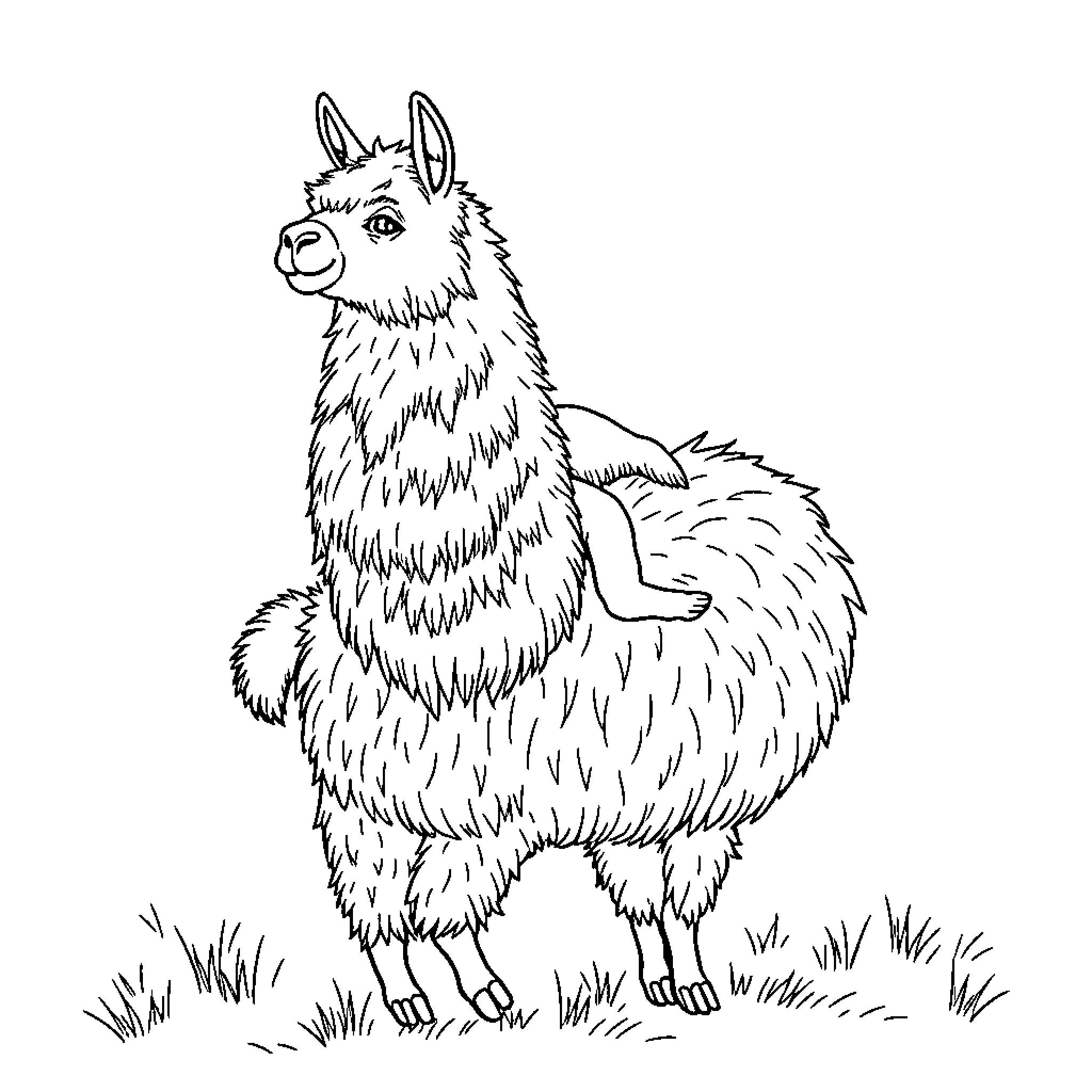 Capybara standing proudly in the field Coloring Page (free black-and-white line drawing printable PDF for all, from beginners to advanced learners, including children, teens, adults, and seniors)