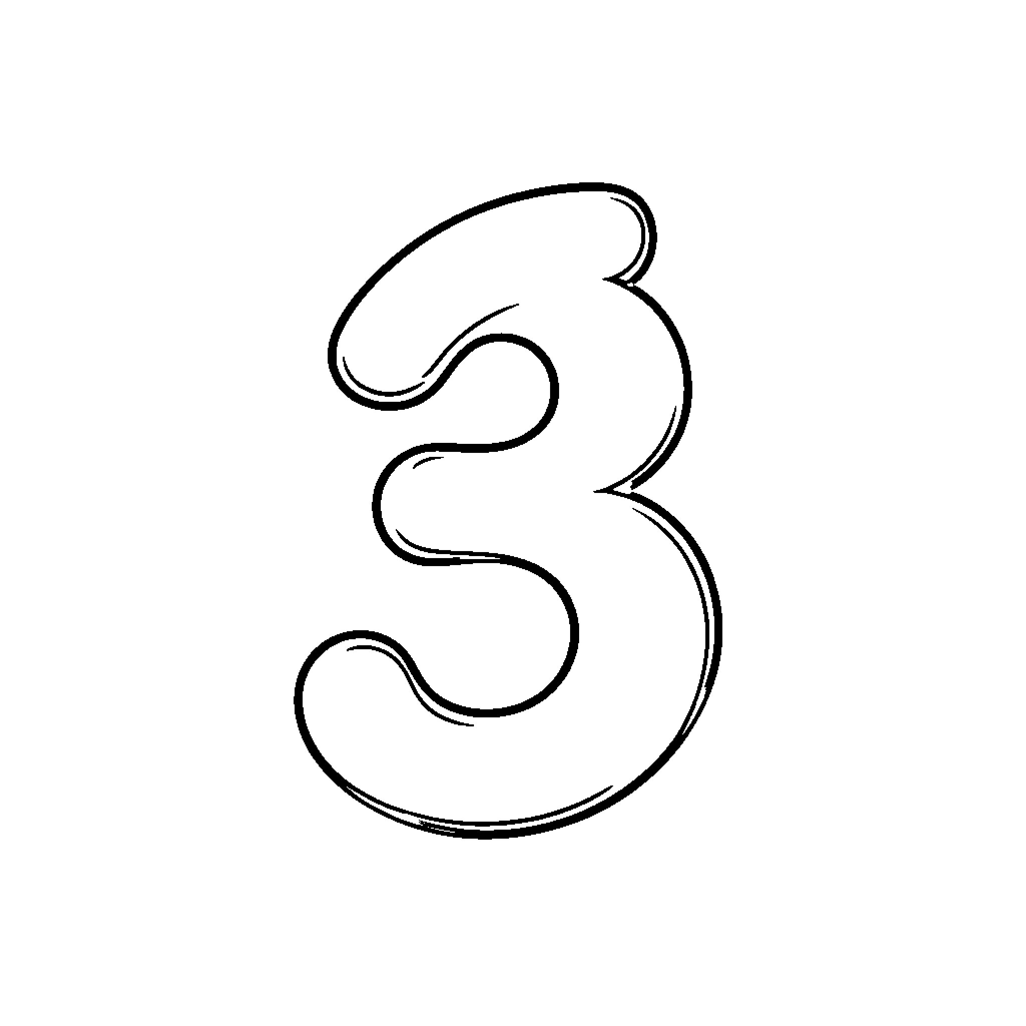 Dessin Munero featuring a large stylized number three Coloring Page (free black-and-white line drawing printable PDF for all, from beginners to advanced learners, including children, teens, adults, and seniors)