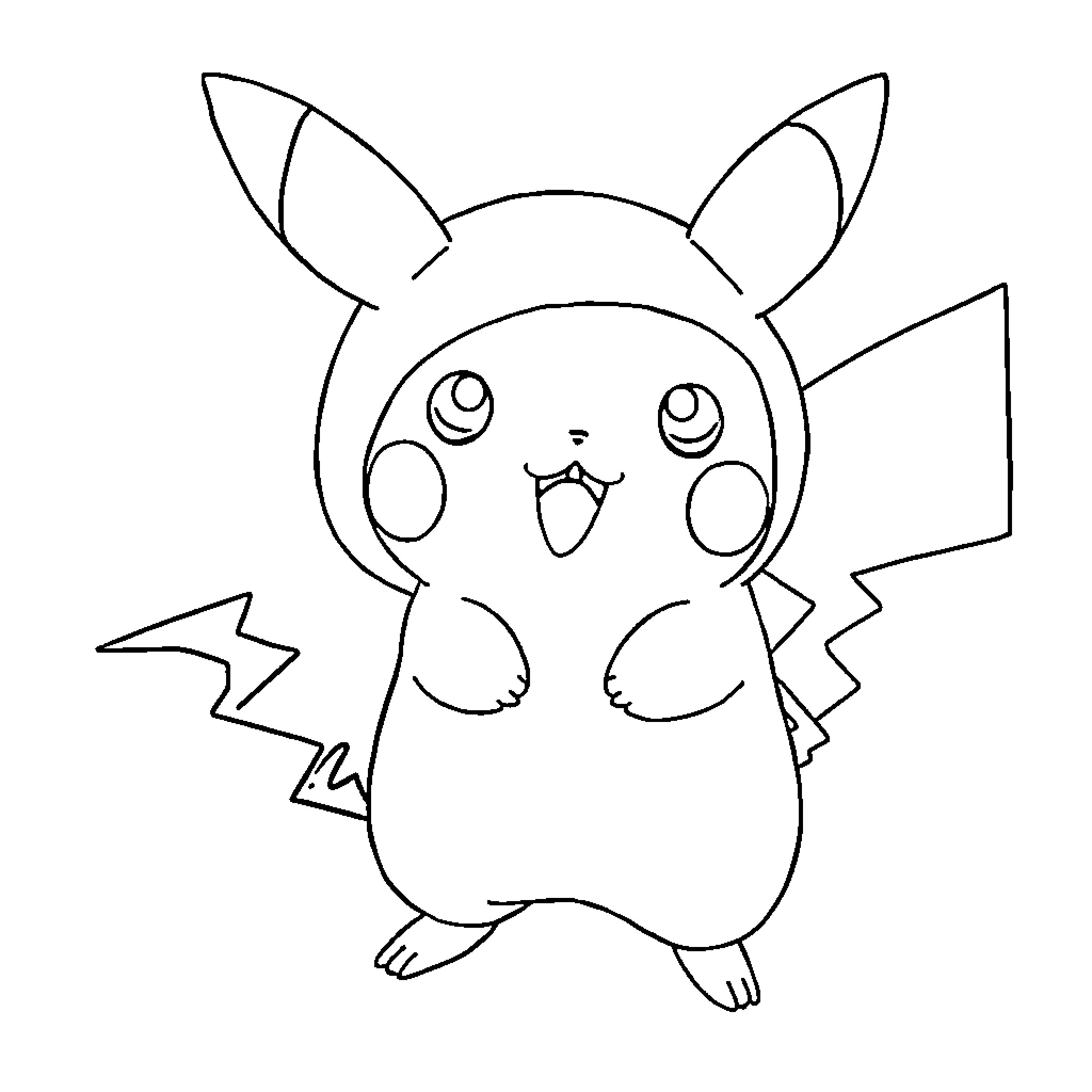 Bluey the Playful Pikachu Coloring Page (free black-and-white line drawing printable PDF for all, from beginners to advanced learners, including children, teens, adults, and seniors)