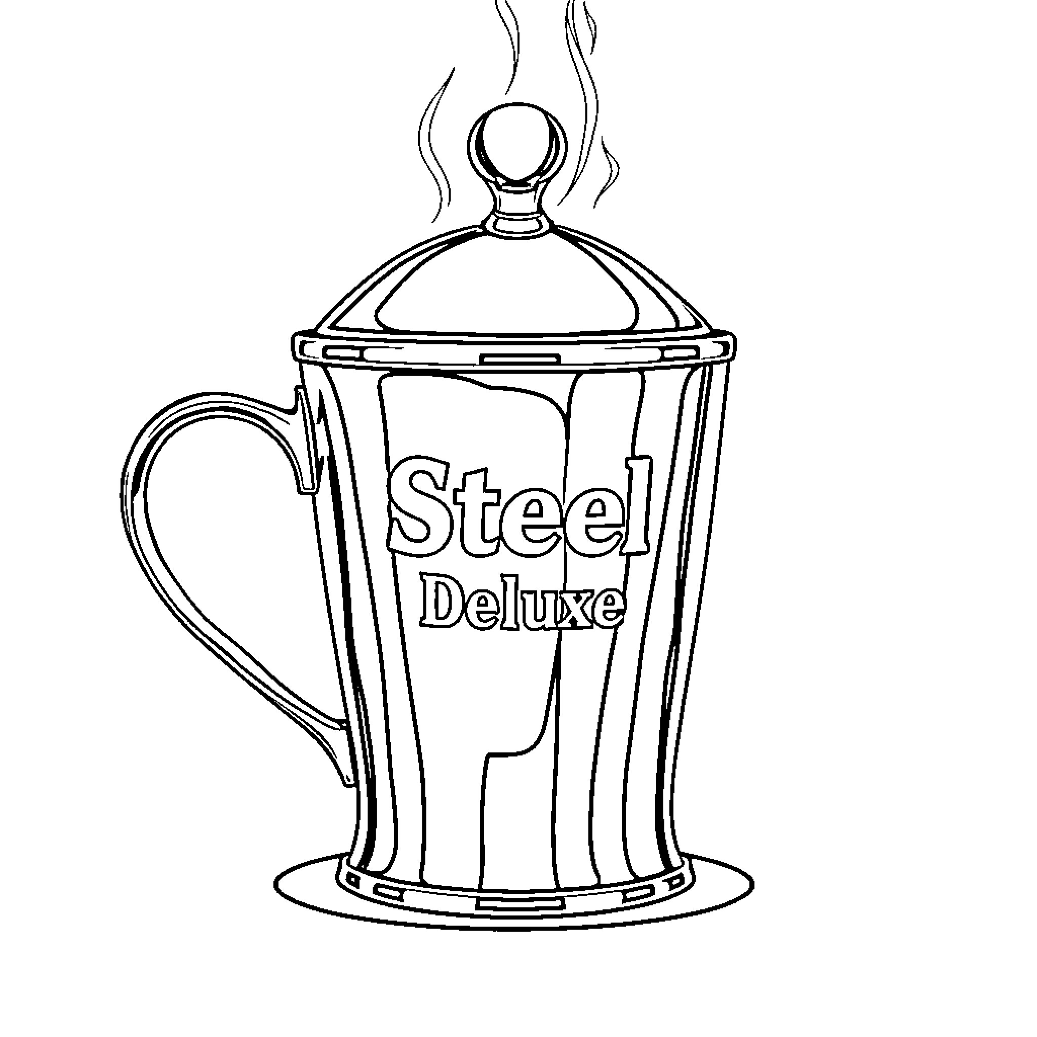 Copa Steaming Steel Deluxe Mug Coloring Page (free black-and-white line drawing printable PDF for all, from beginners to advanced learners, including children, teens, adults, and seniors)