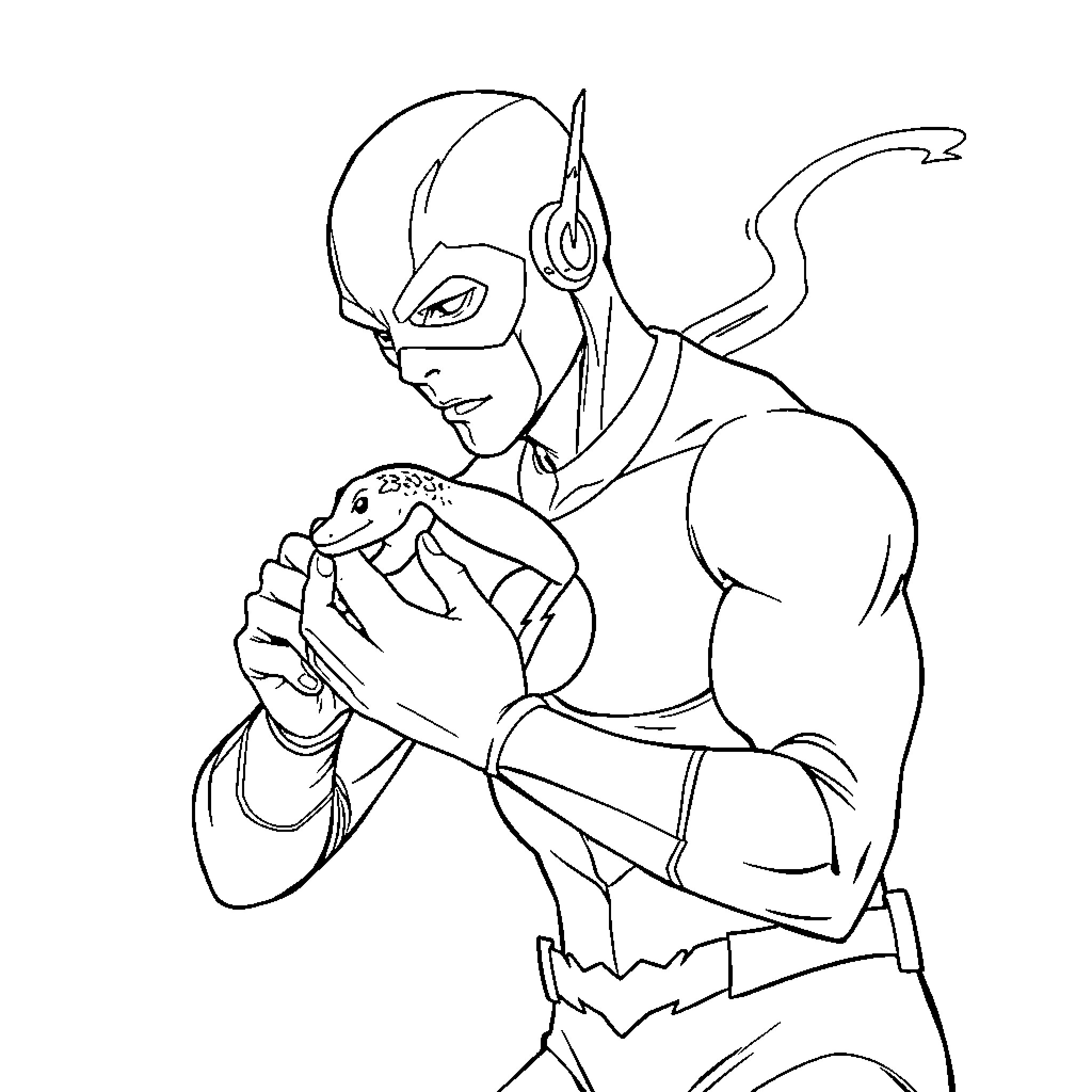 Flash Heroic Warrior in Action Coloring Page (free black-and-white line drawing printable PDF for all, from beginners to advanced learners, including children, teens, adults, and seniors)