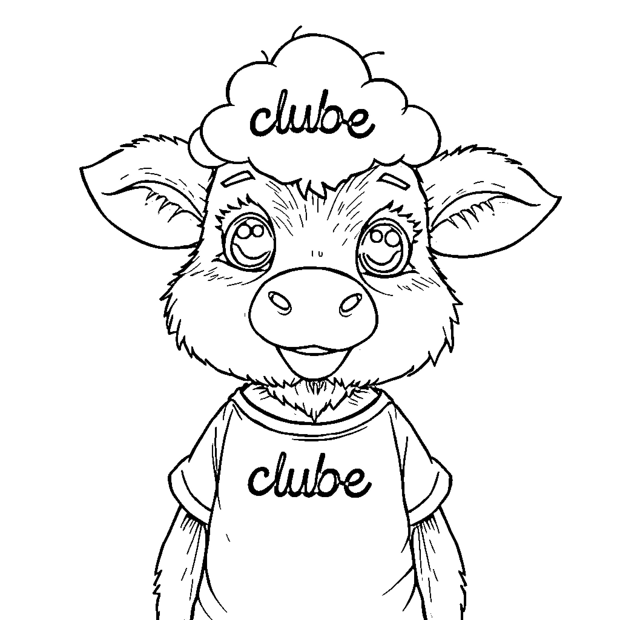 Muñeca de peluche con camiseta de Clube Coloring Page (free black-and-white line drawing printable PDF for all, from beginners to advanced learners, including children, teens, adults, and seniors)