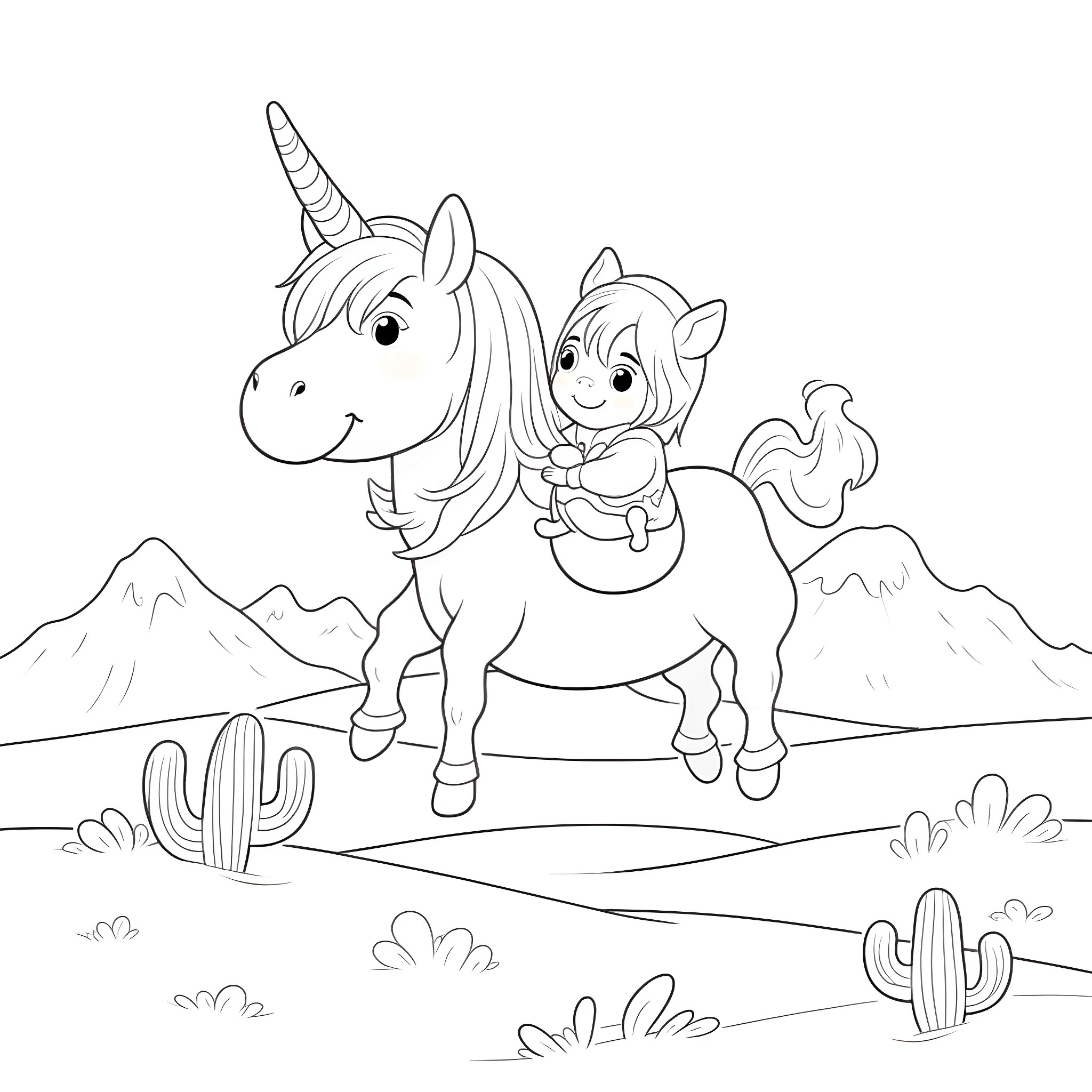 Bluey and the Magical Unicorn Adventure Coloring Page (free black-and-white line drawing printable PDF for all, from beginners to advanced learners, including children, teens, adults, and seniors)
