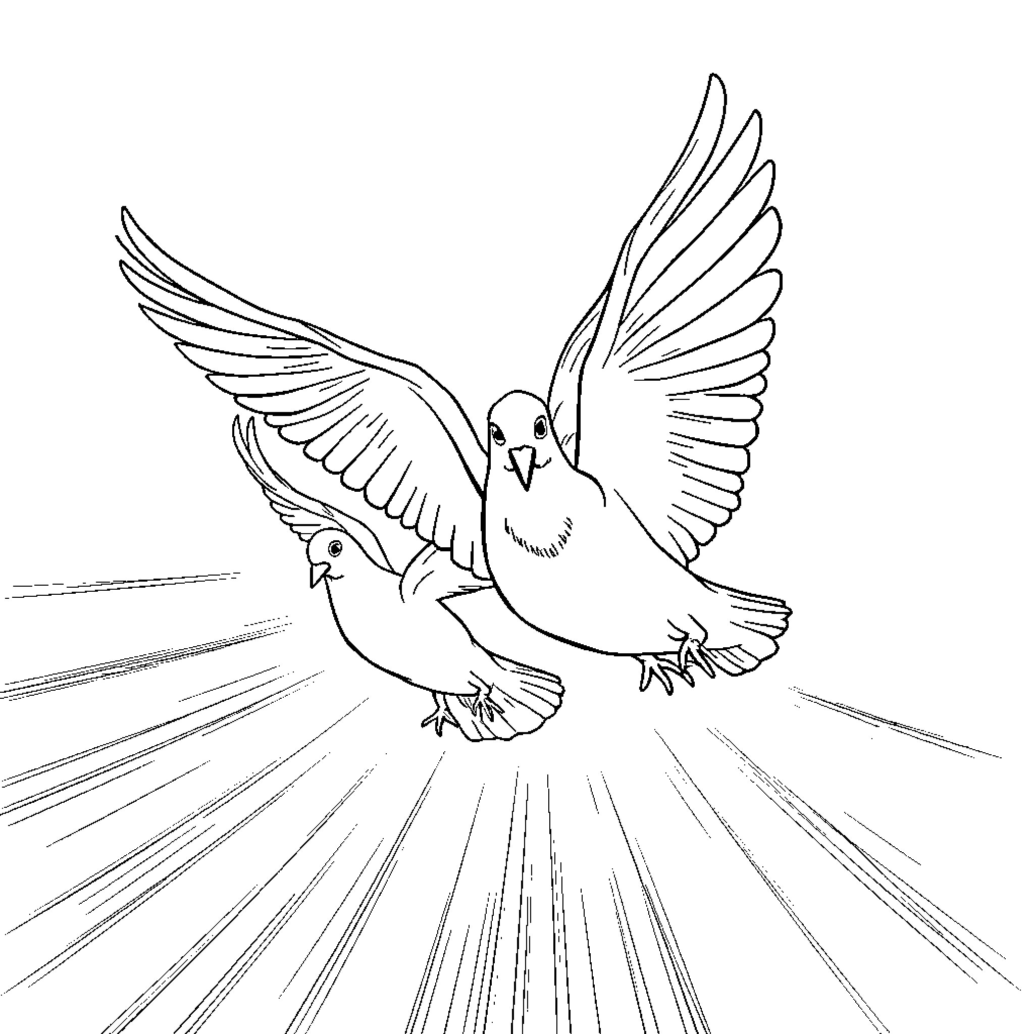 Pigeon soaring gracefully through the sky Coloring Page (free black-and-white line drawing printable PDF for all, from beginners to advanced learners, including children, teens, adults, and seniors)