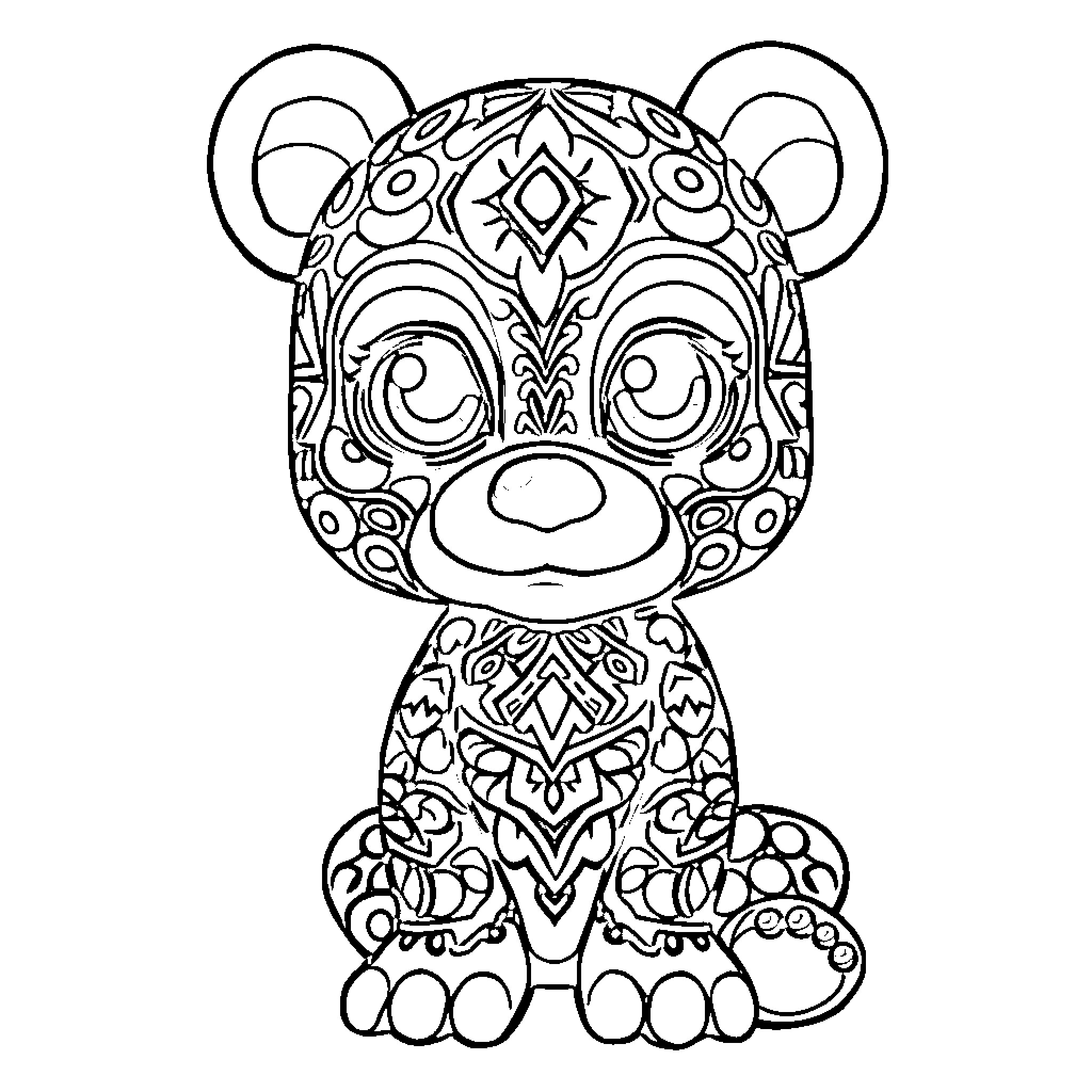 Fuggler Patterned Creature with Expressive Features Coloring Page (free black-and-white line drawing printable PDF for all, from beginners to advanced learners, including children, teens, adults, and seniors)