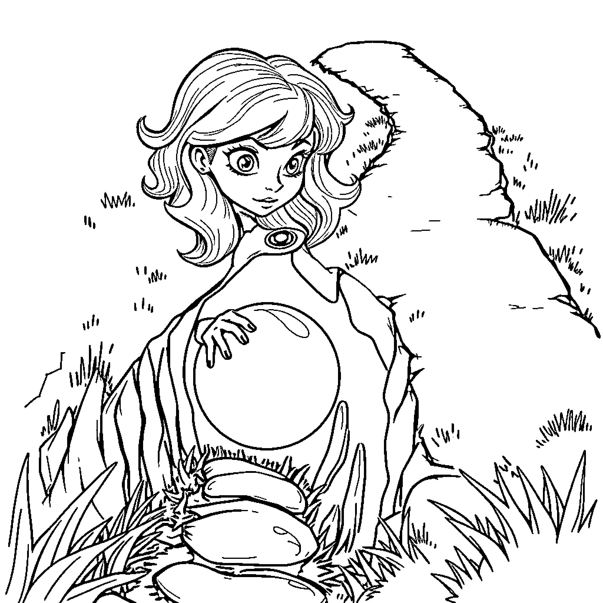 Circe among the flora and fauna Coloring Page (free black-and-white line drawing printable PDF for all, from beginners to advanced learners, including children, teens, adults, and seniors)