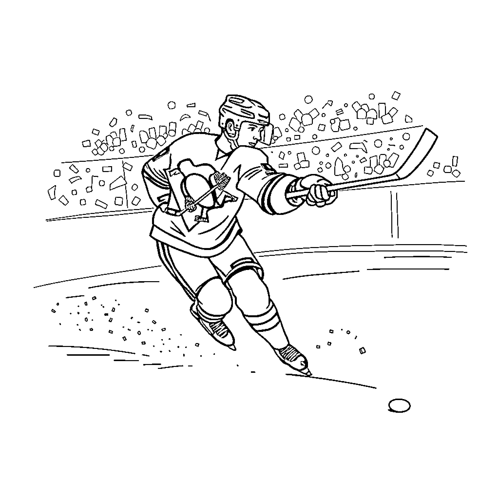 Sidney Crosby skating on the ice with hockey stick Coloring Page (free black-and-white line drawing printable PDF for all, from beginners to advanced learners, including children, teens, adults, and seniors)
