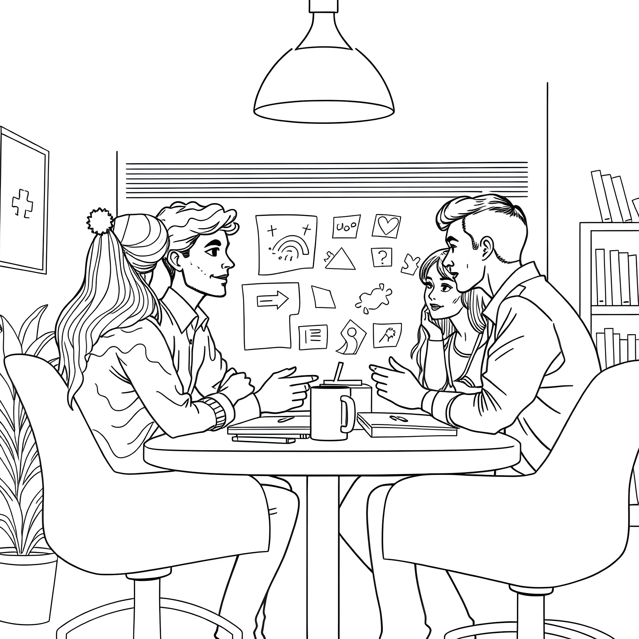 Autism-Friendly Collaboration and Communication Coloring Page (free black-and-white line drawing printable PDF for all, from beginners to advanced learners, including children, teens, adults, and seniors)