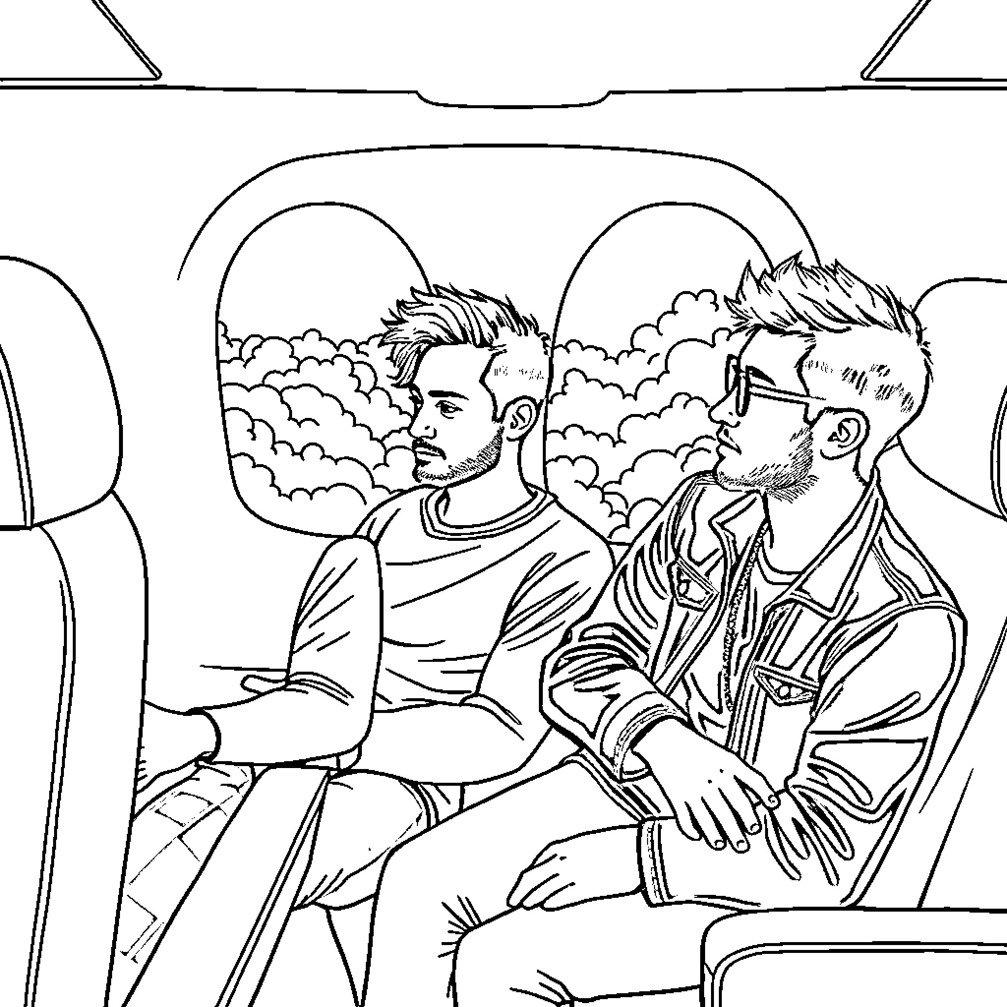 Twenty One Pilots Performing Onstage Coloring Page (free black-and-white line drawing printable PDF for all, from beginners to advanced learners, including children, teens, adults, and seniors)
