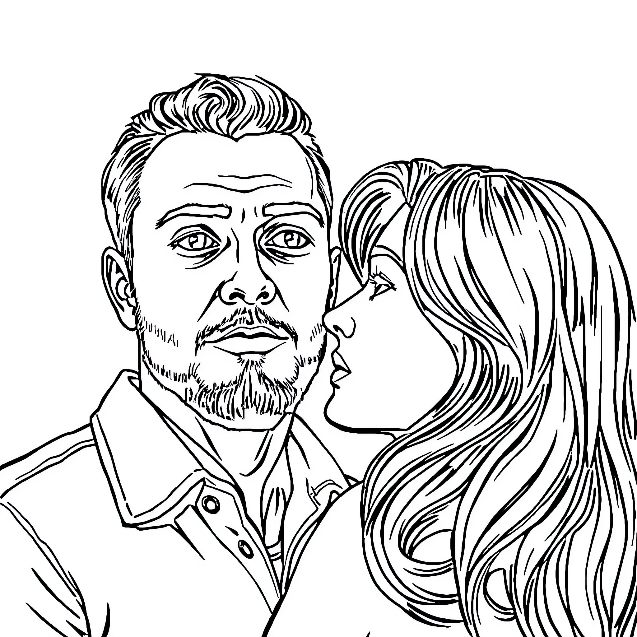 Man embracing his companion in affectionate scene Coloring Page (free black-and-white line drawing printable PDF for all, from beginners to advanced learners, including children, teens, adults, and seniors)