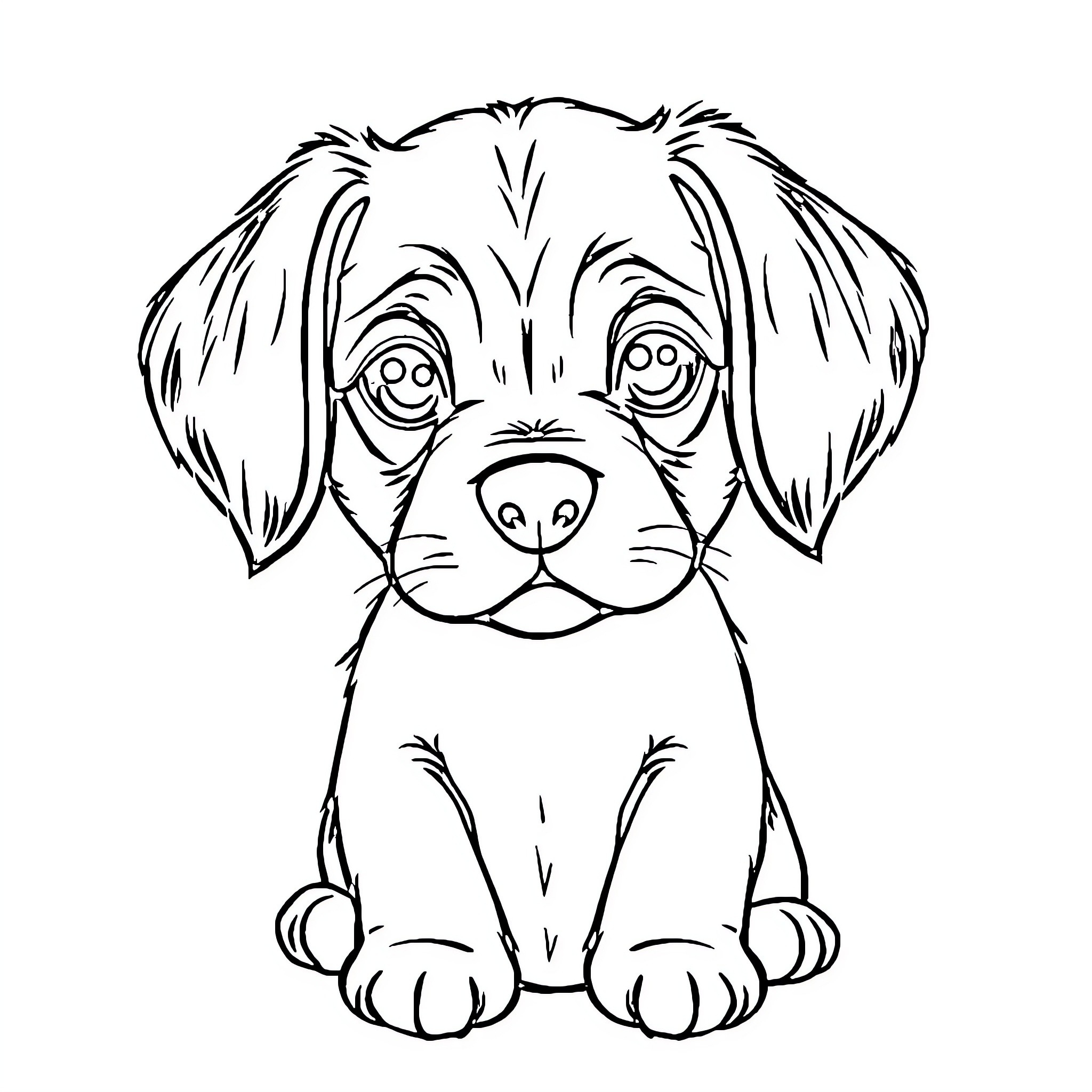 Dog Sitting Cutely with Expressive Eyes Coloring Page (free black-and-white line drawing printable PDF for all, from beginners to advanced learners, including children, teens, adults, and seniors)