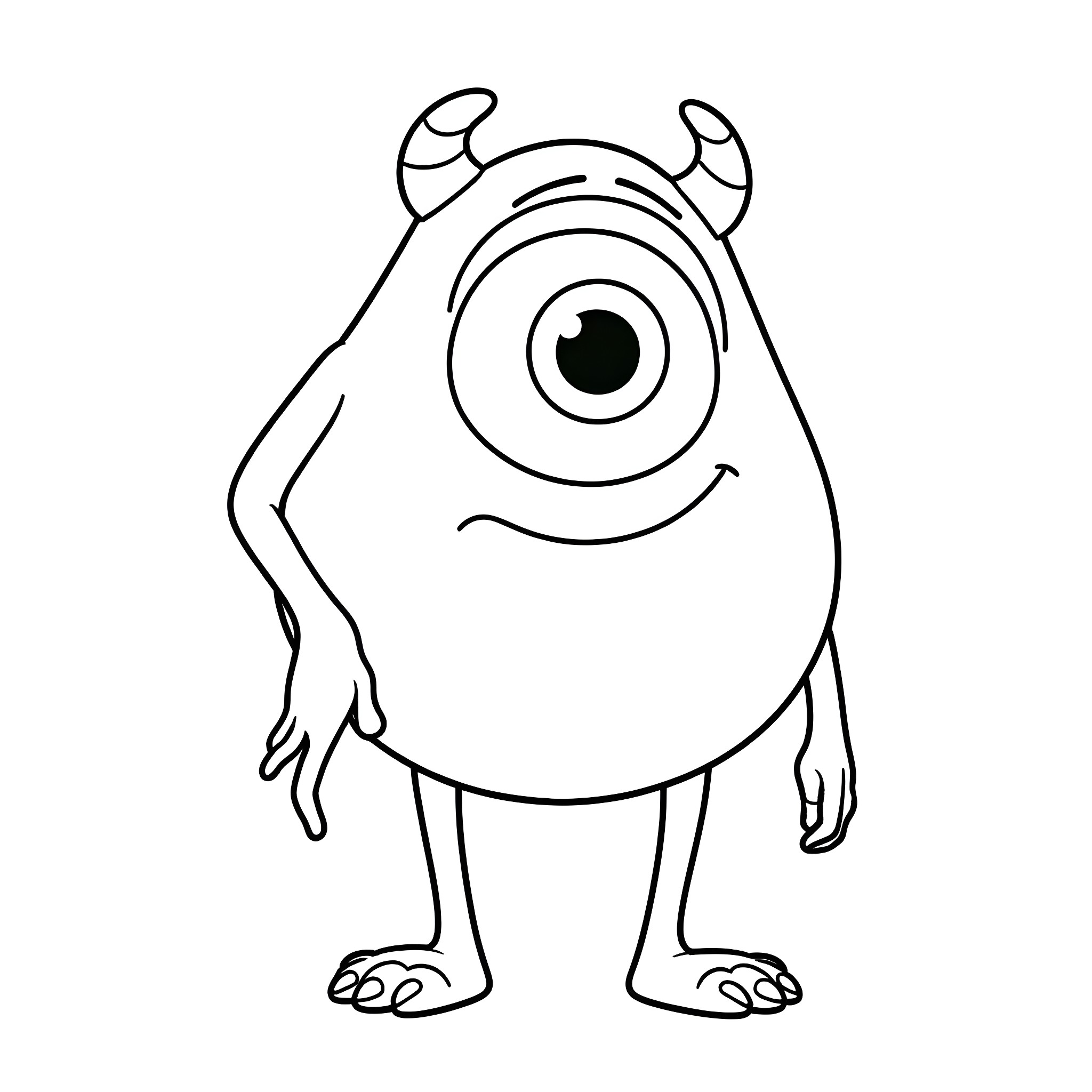 Mike Wazowski smiling with his one big eye Coloring Page (free black-and-white line drawing printable PDF for all, from beginners to advanced learners, including children, teens, adults, and seniors)