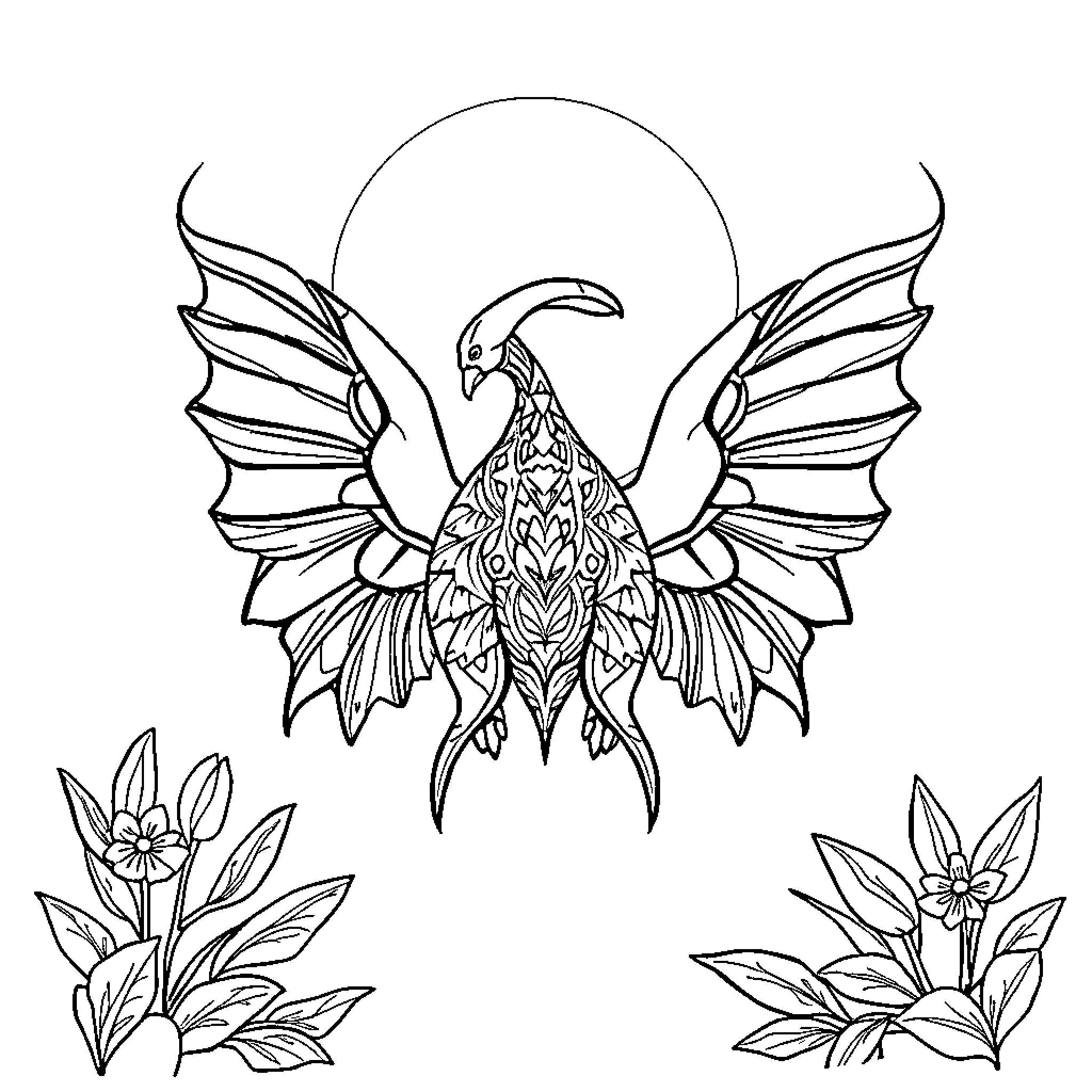 Rabbit shaped mythical creature with large wings and patterns Coloring Page (free black-and-white line drawing printable PDF for all, from beginners to advanced learners, including children, teens, adults, and seniors)