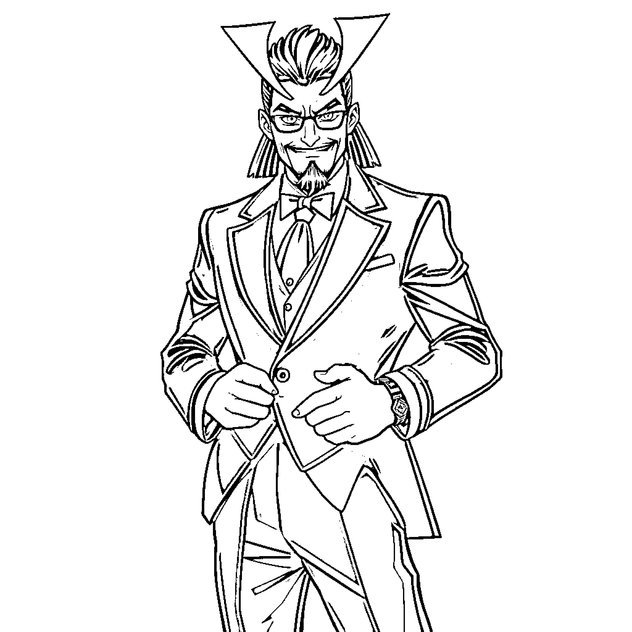 Samurai Jack in formal attire Coloring Page (free black-and-white line drawing printable PDF for all, from beginners to advanced learners, including children, teens, adults, and seniors)