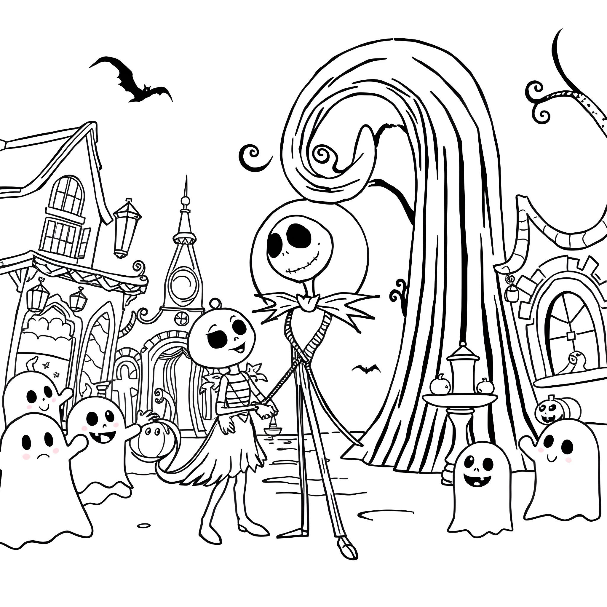 Bluey's Spooky Halloween Adventure Coloring Page (free black-and-white line drawing printable PDF for all, from beginners to advanced learners, including children, teens, adults, and seniors)