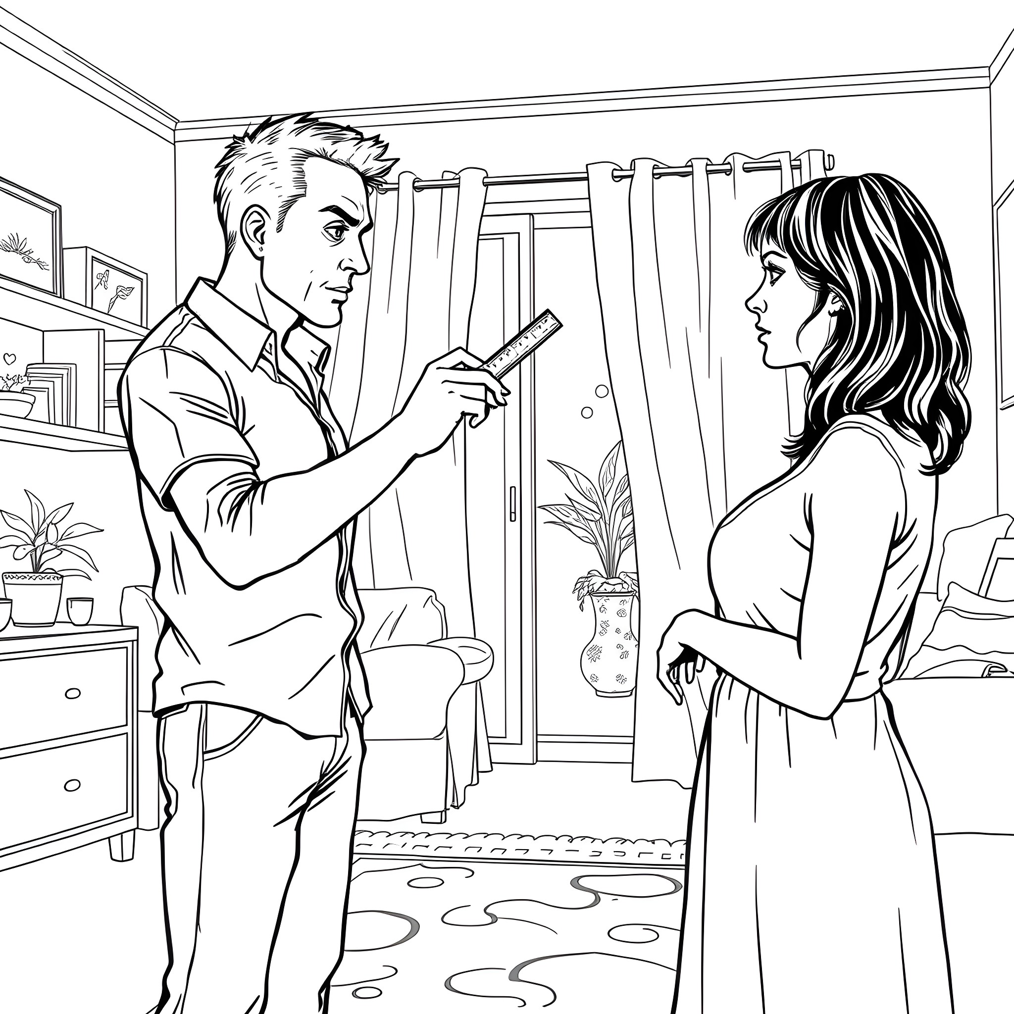 Punishment for Disobedience in the Household Coloring Page (free black-and-white line drawing printable PDF for all, from beginners to advanced learners, including children, teens, adults, and seniors)