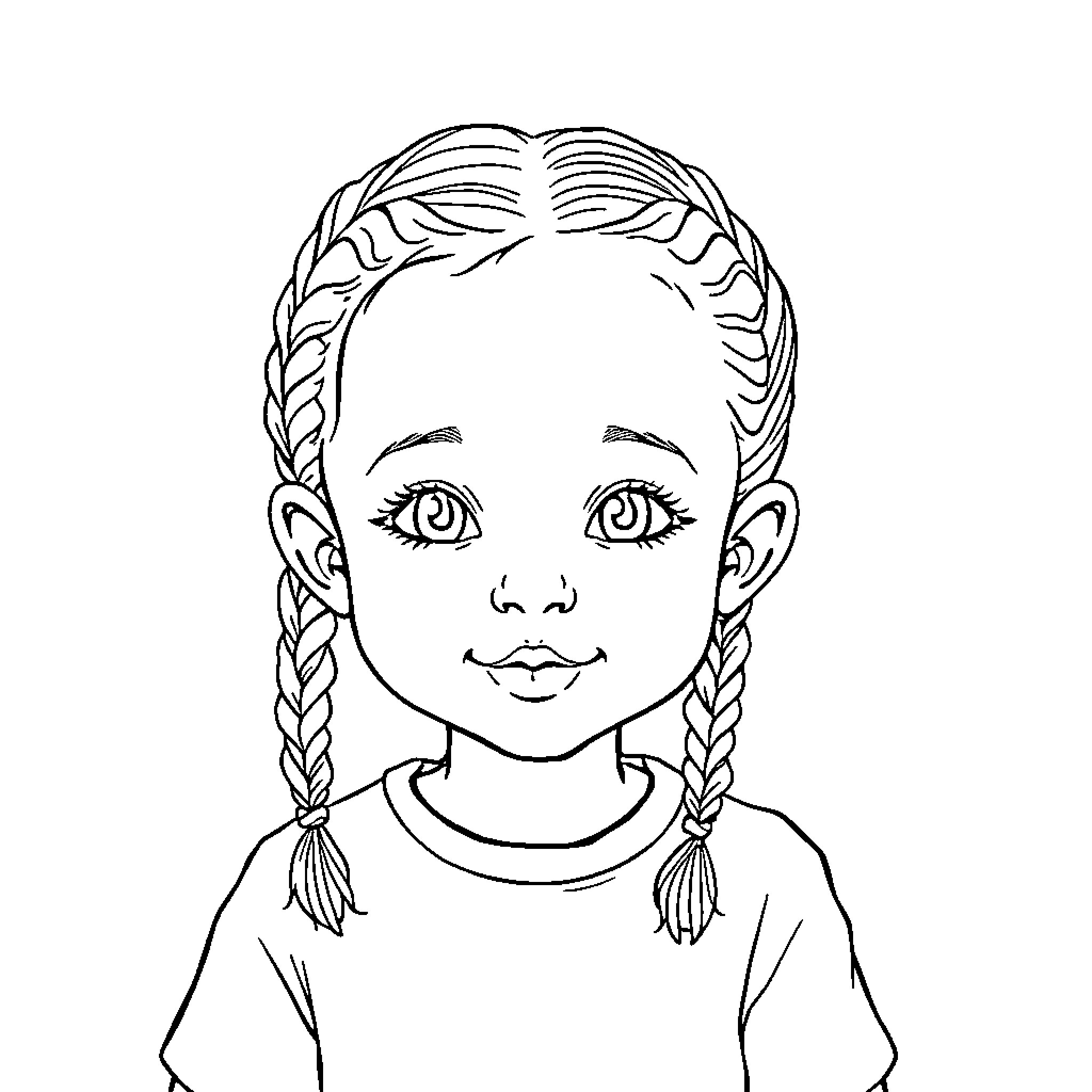 Child with braided hairstyle Coloring Page (free black-and-white line drawing printable PDF for all, from beginners to advanced learners, including children, teens, adults, and seniors)