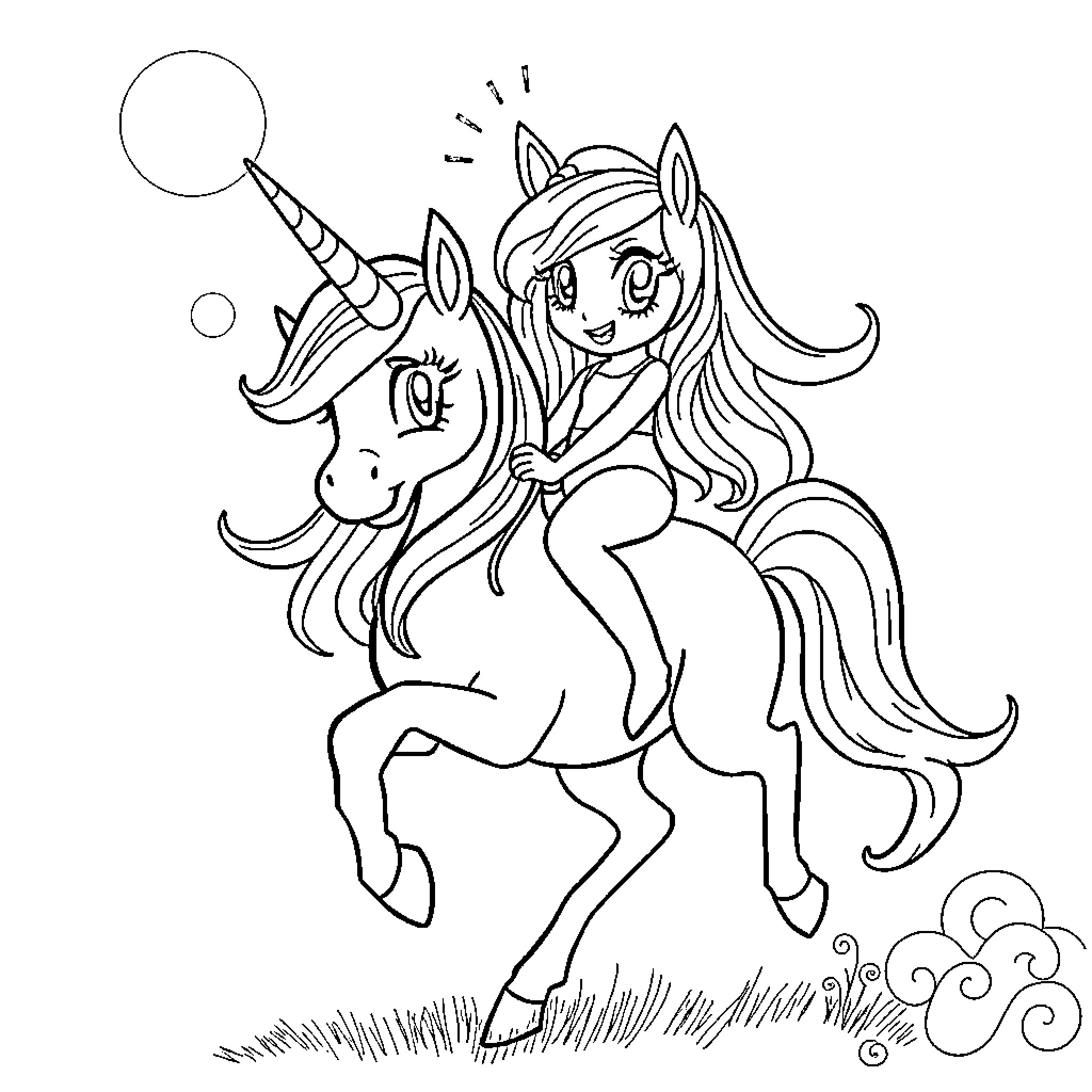 Huntrix's Whimsical Unicorn Adventure Coloring Page (free black-and-white line drawing printable PDF for all, from beginners to advanced learners, including children, teens, adults, and seniors)