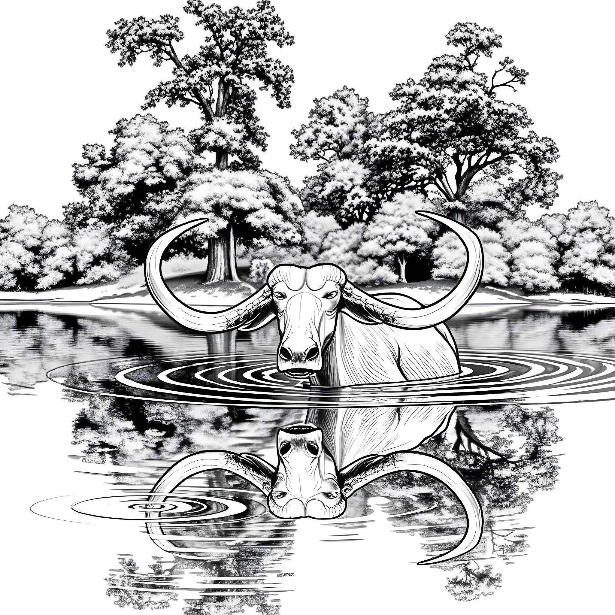 Uktena wandering through a serene, snowy forest landscape Coloring Page (free black-and-white line drawing printable PDF for all, from beginners to advanced learners, including children, teens, adults, and seniors)
