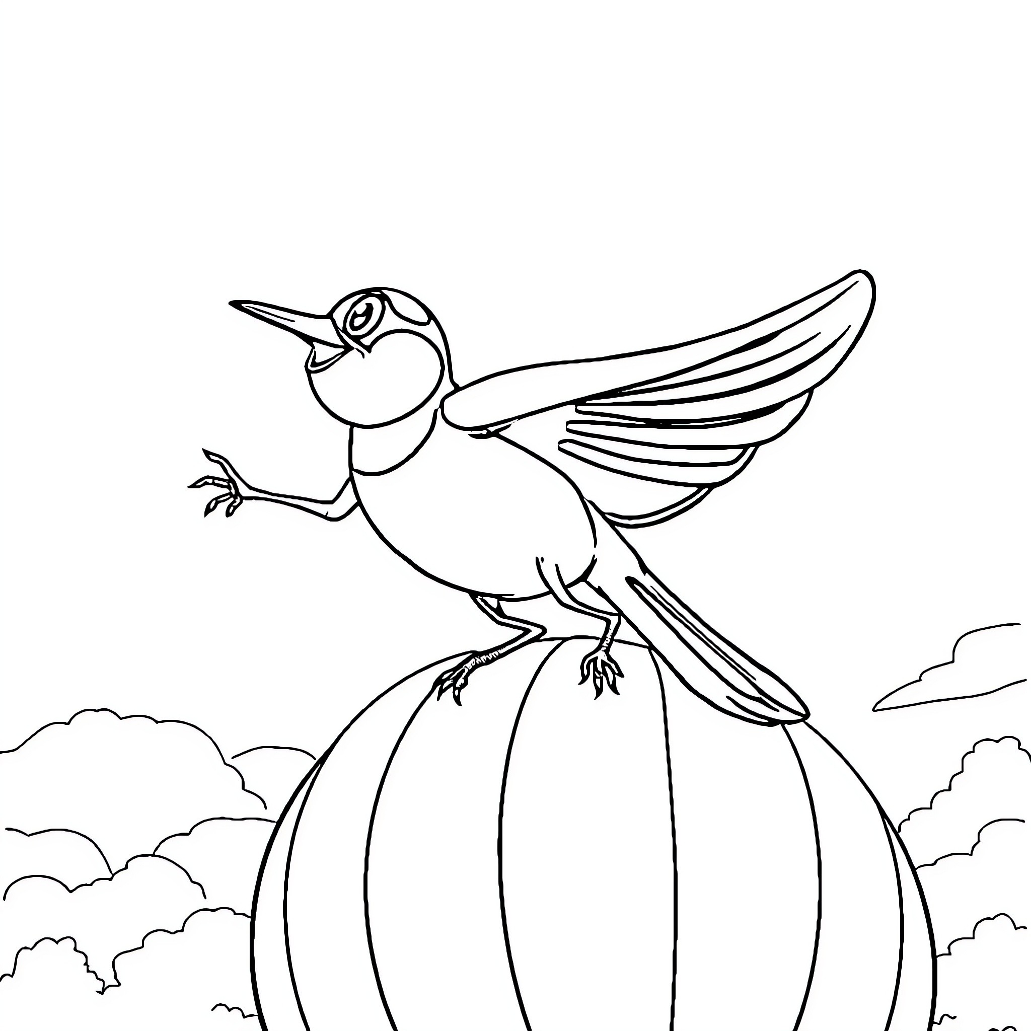 Ruben the Hummingbird in Flight Coloring Page (free black-and-white line drawing printable PDF for all, from beginners to advanced learners, including children, teens, adults, and seniors)
