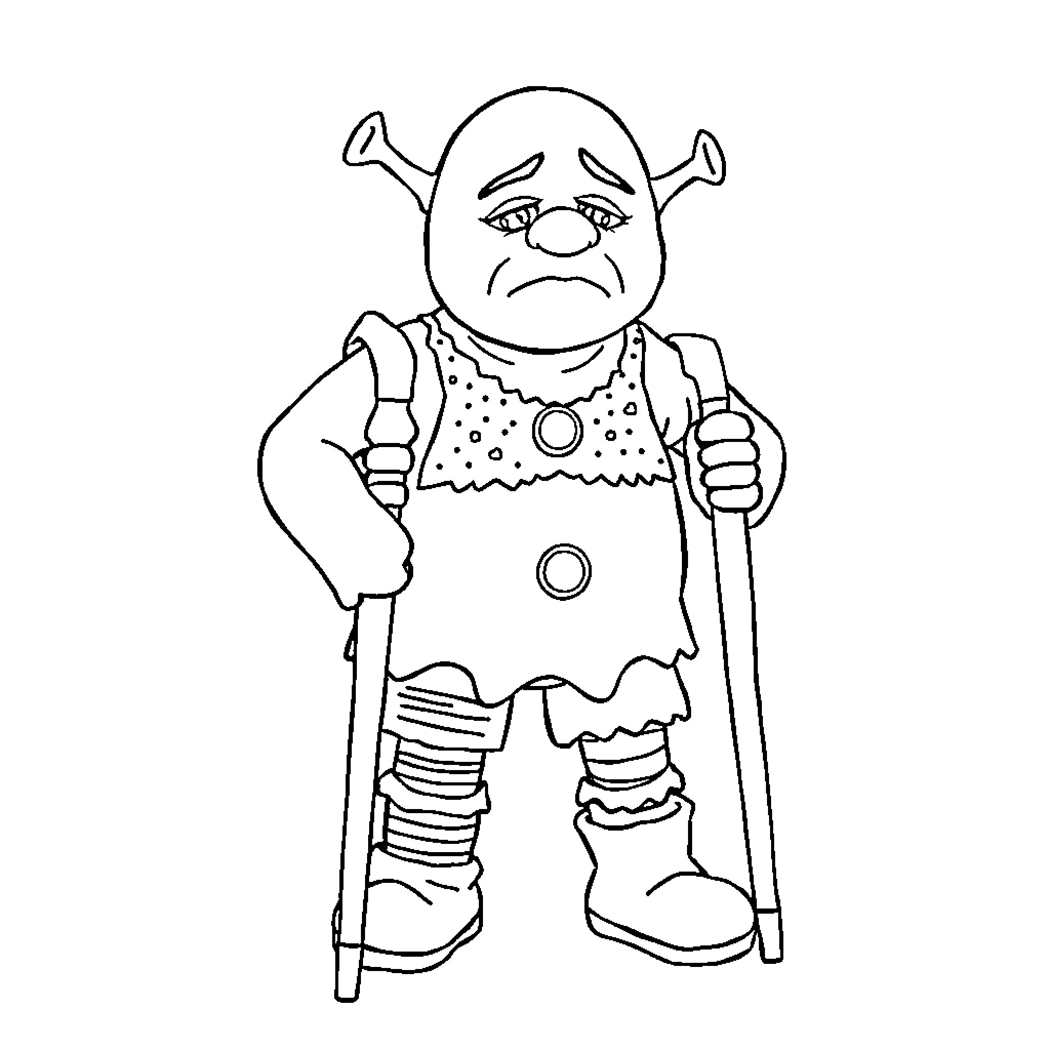 Gingerbread Man holding walking stick with grumpy expression Coloring Page (free black-and-white line drawing printable PDF for all, from beginners to advanced learners, including children, teens, adults, and seniors)