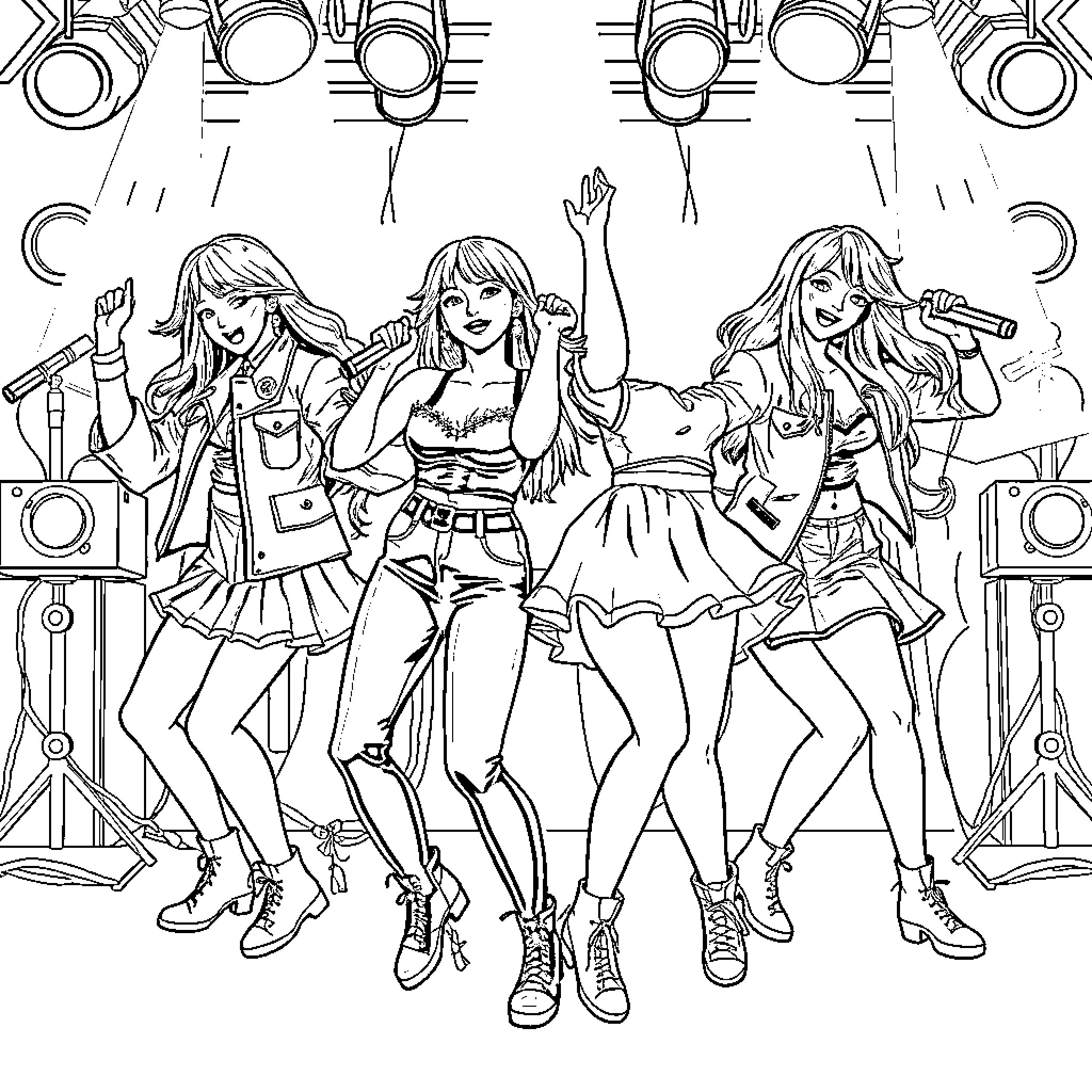 Gerreras Performing Energetically on Stage Coloring Page (free black-and-white line drawing printable PDF for all, from beginners to advanced learners, including children, teens, adults, and seniors)