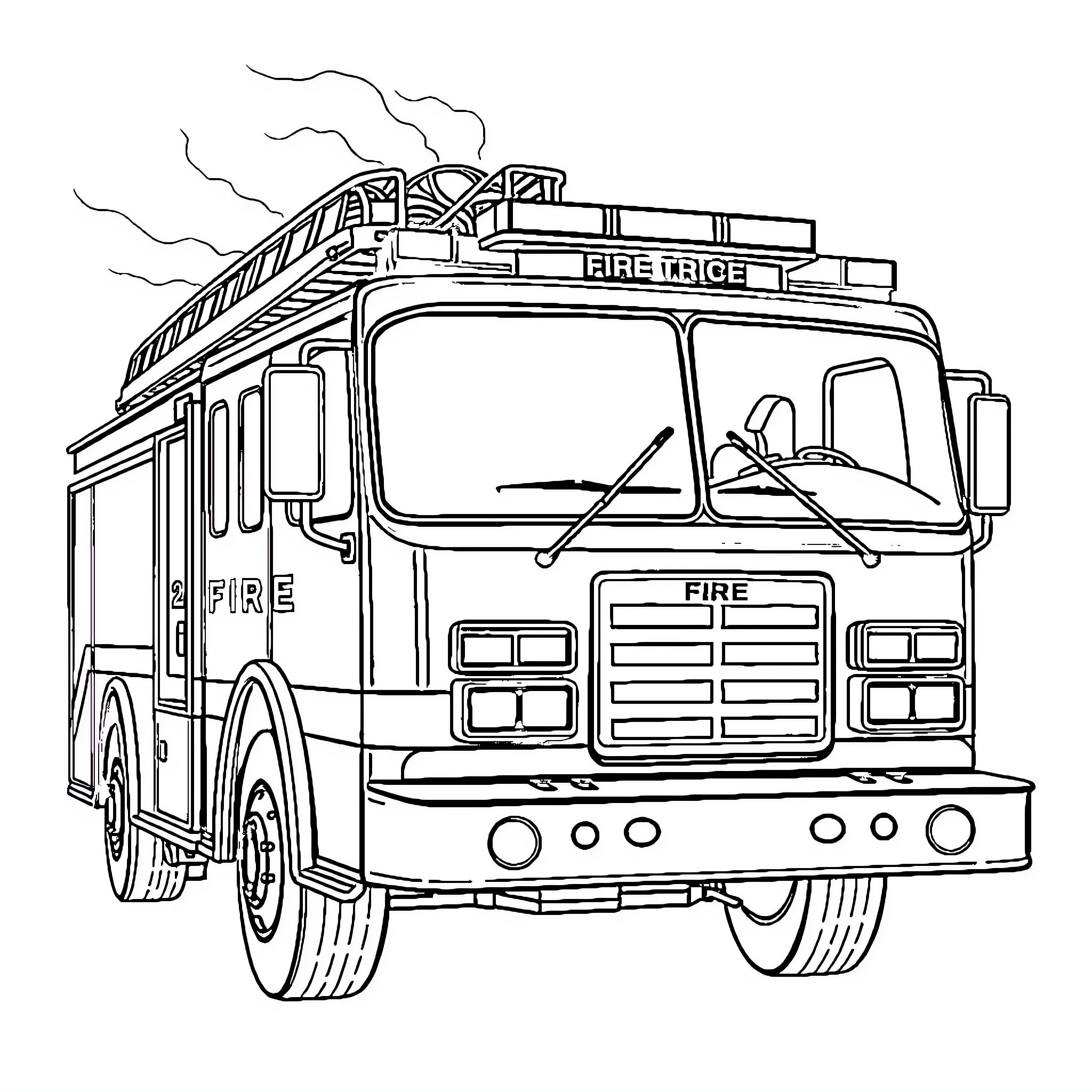 Fire Truck speeding to an emergency scene Coloring Page (free black-and-white line drawing printable PDF for all, from beginners to advanced learners, including children, teens, adults, and seniors)
