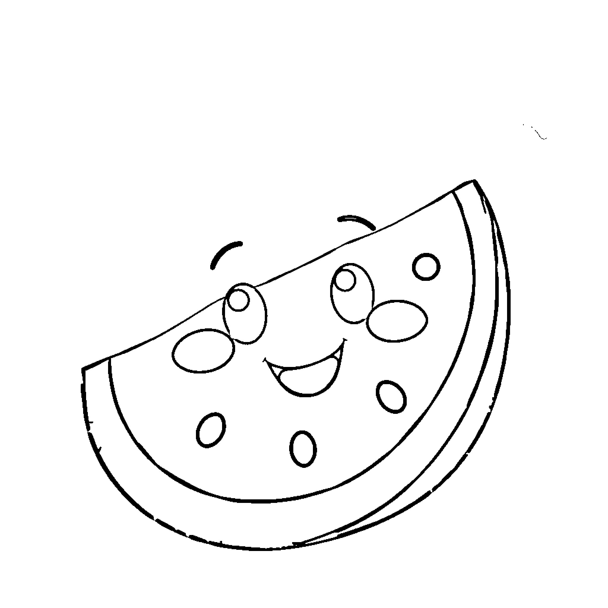 Watermelon slice with cheerful expression Coloring Page (free black-and-white line drawing printable PDF for all, from beginners to advanced learners, including children, teens, adults, and seniors)