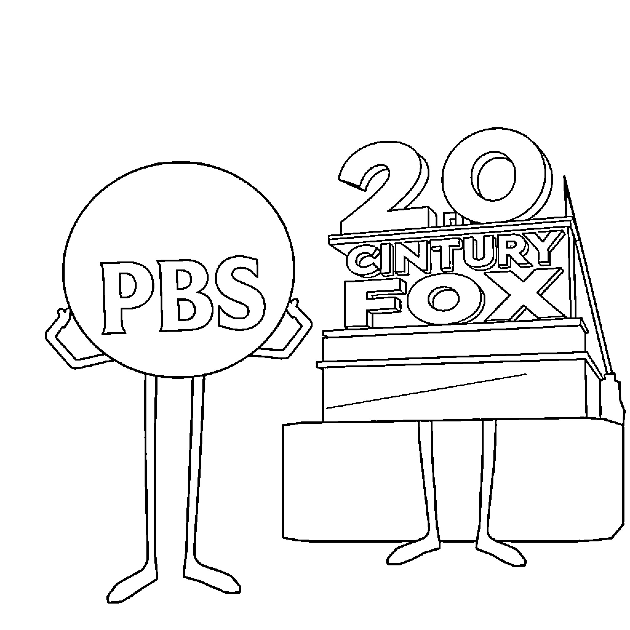 Logo featuring PBS and 20th Century Fox Coloring Page (free black-and-white line drawing printable PDF for all, from beginners to advanced learners, including children, teens, adults, and seniors)