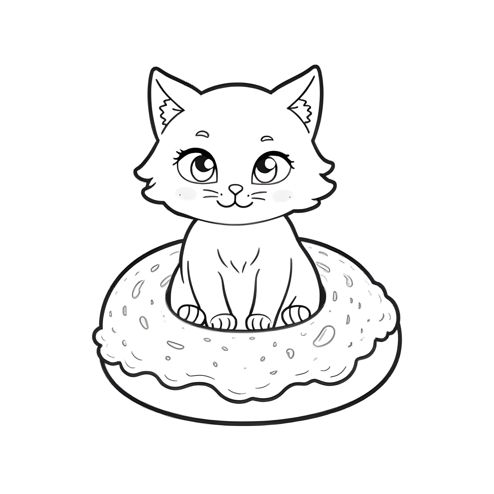 Kitten relaxing on a soft cushion Coloring Page (free black-and-white line drawing printable PDF for all, from beginners to advanced learners, including children, teens, adults, and seniors)