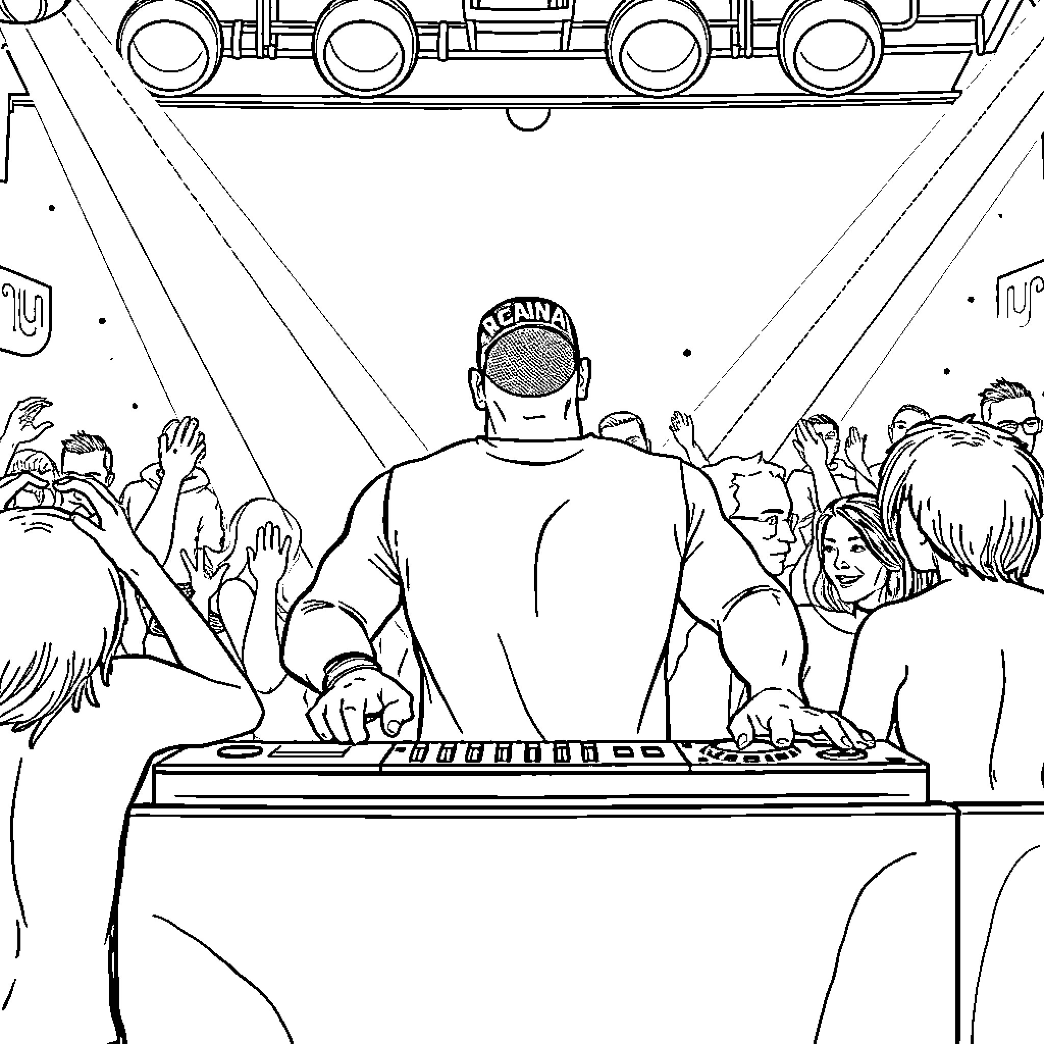 John Cena performing on stage with a crowd Coloring Page (free black-and-white line drawing printable PDF for all, from beginners to advanced learners, including children, teens, adults, and seniors)