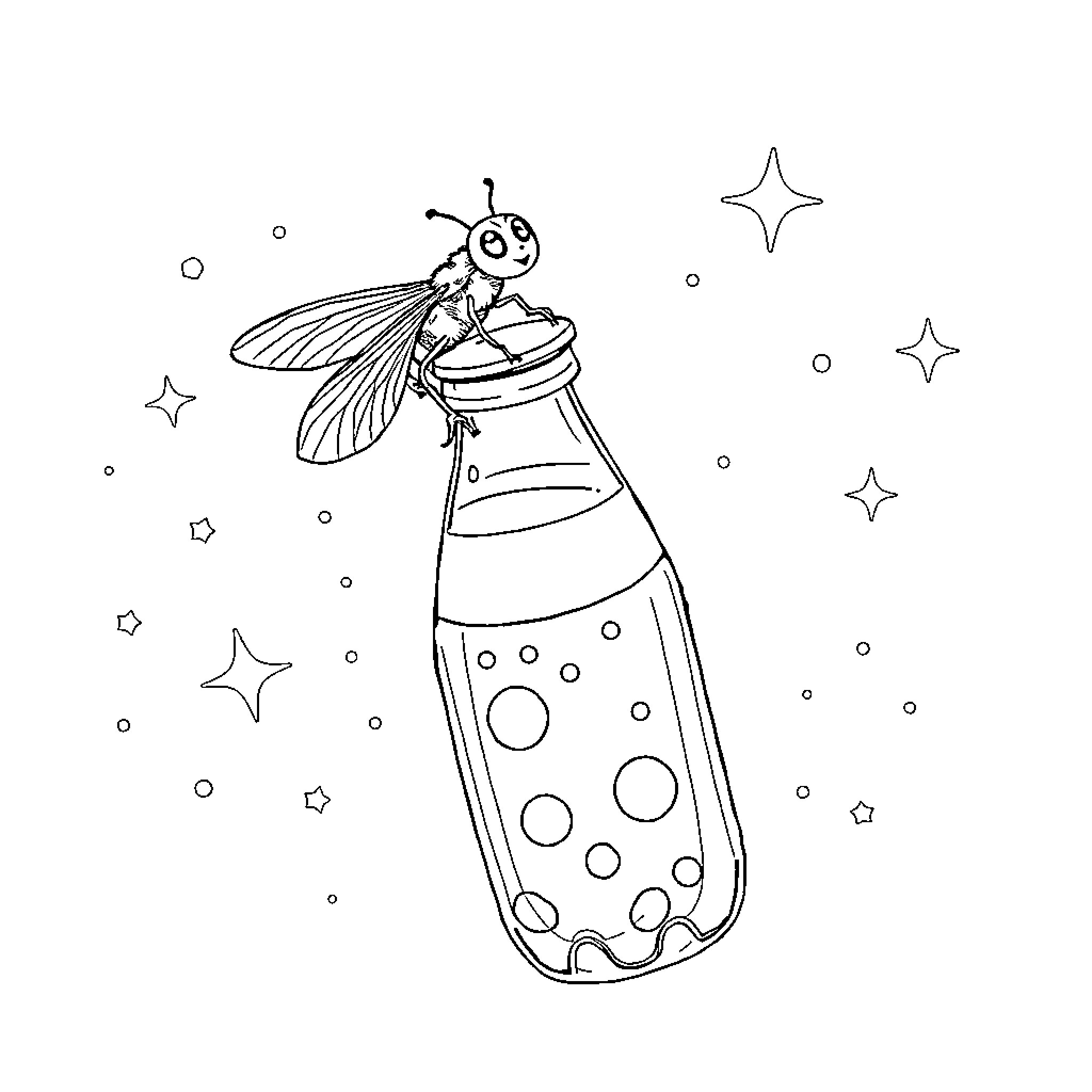 Fly into the Starry Night Coloring Page (free black-and-white line drawing printable PDF for all, from beginners to advanced learners, including children, teens, adults, and seniors)