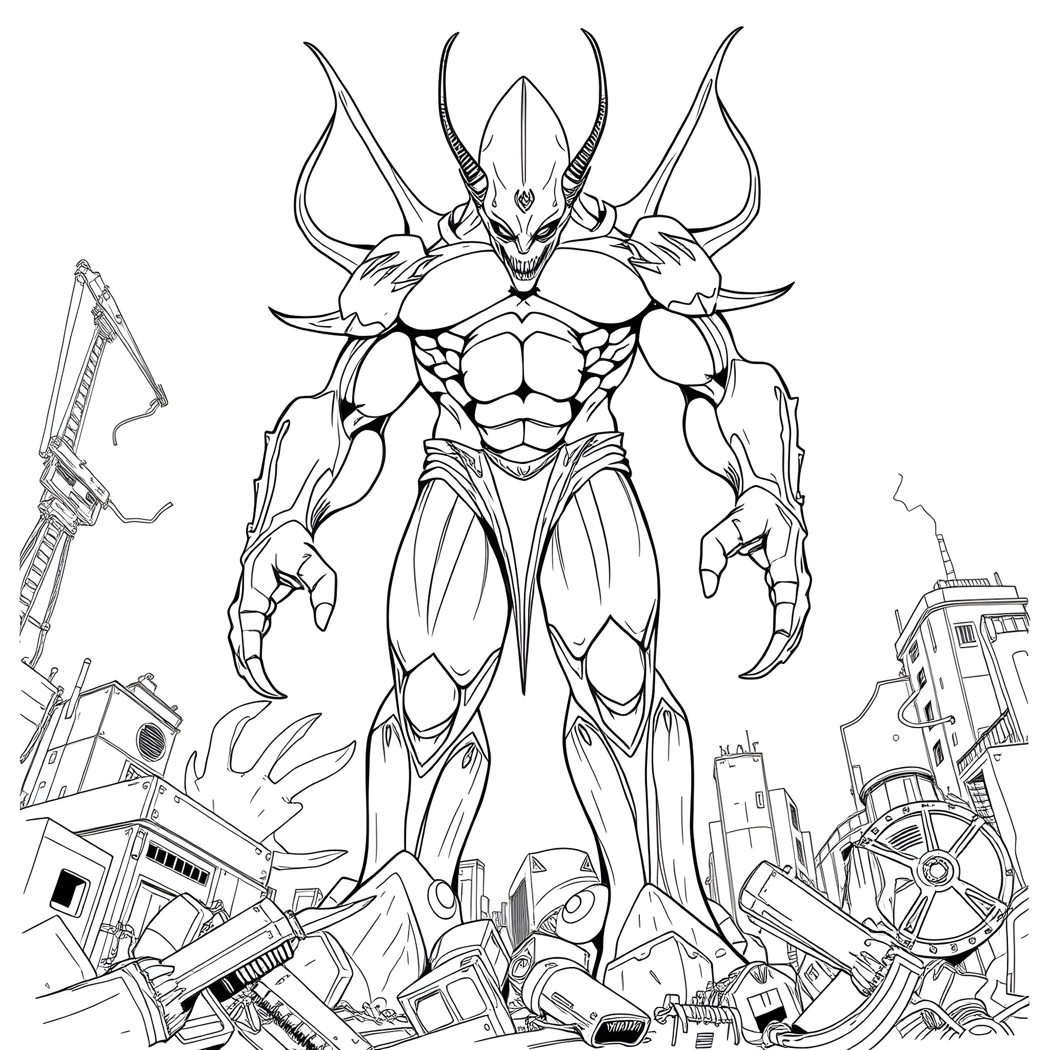 Nemesis, the Formidable Destroyer of Cities Coloring Page (free black-and-white line drawing printable PDF for all, from beginners to advanced learners, including children, teens, adults, and seniors)