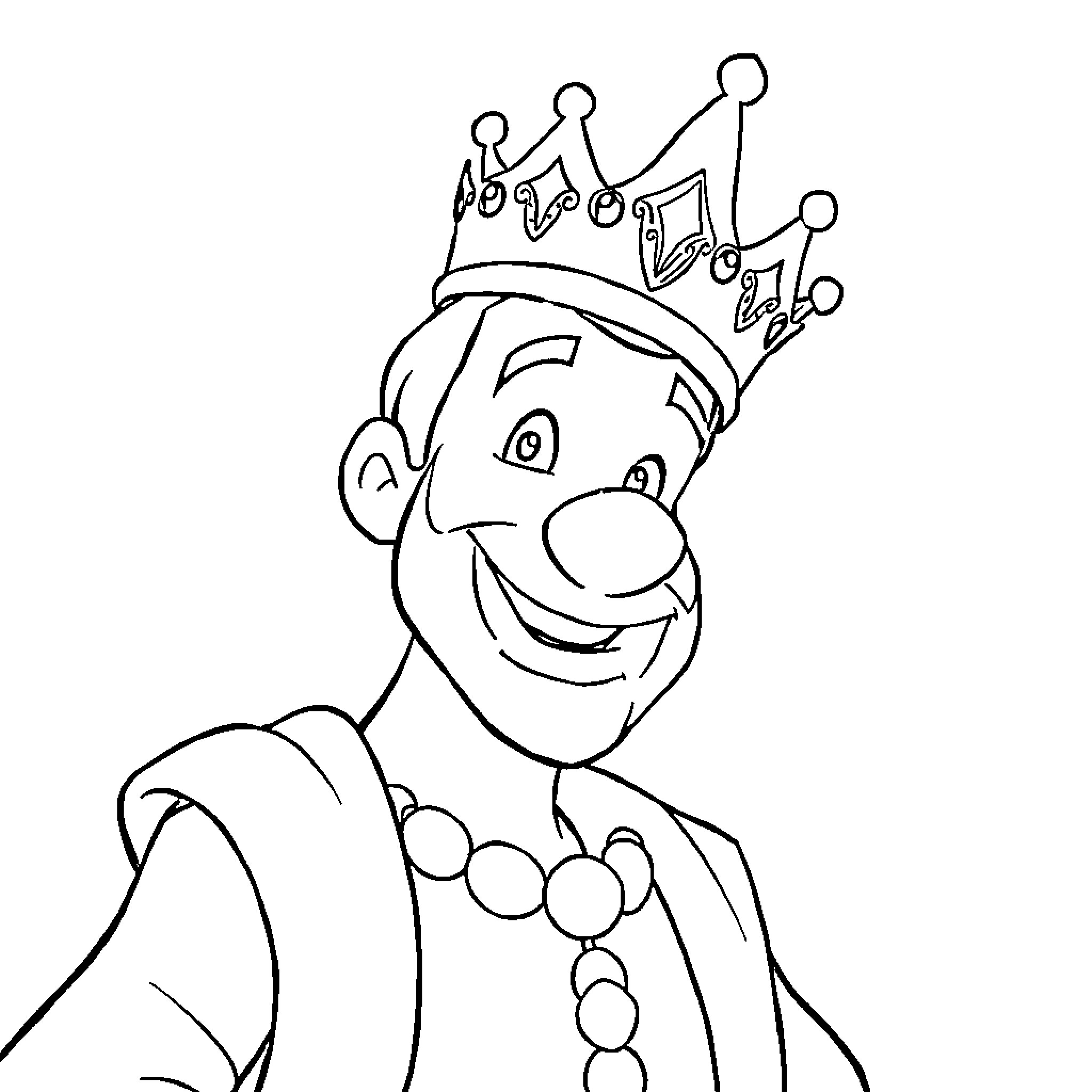 John Smith, a happy King with crown and robes Coloring Page (free black-and-white line drawing printable PDF for all, from beginners to advanced learners, including children, teens, adults, and seniors)