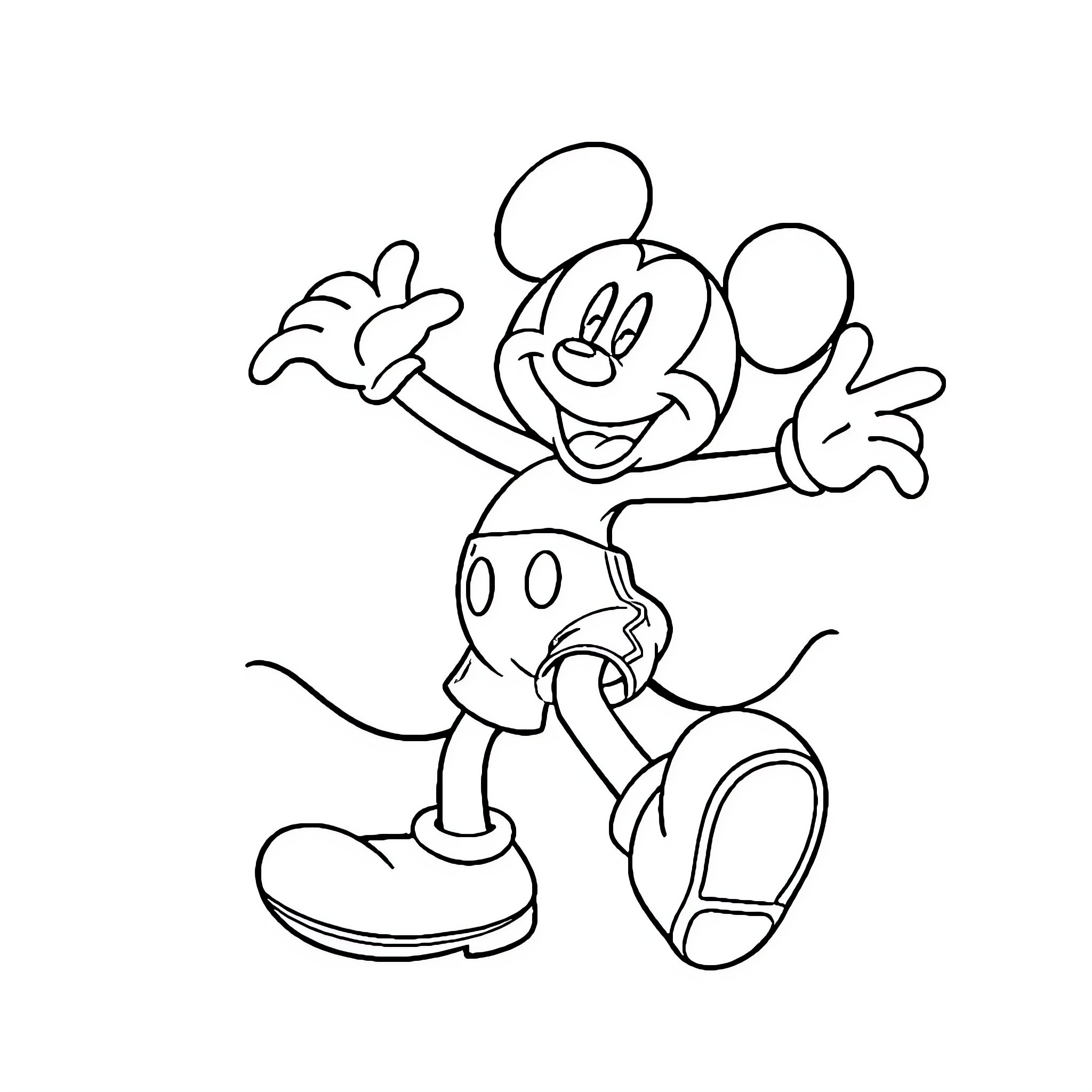 Mickey Mouse in a cheerful pose Coloring Page (free black-and-white line drawing printable PDF for all, from beginners to advanced learners, including children, teens, adults, and seniors)