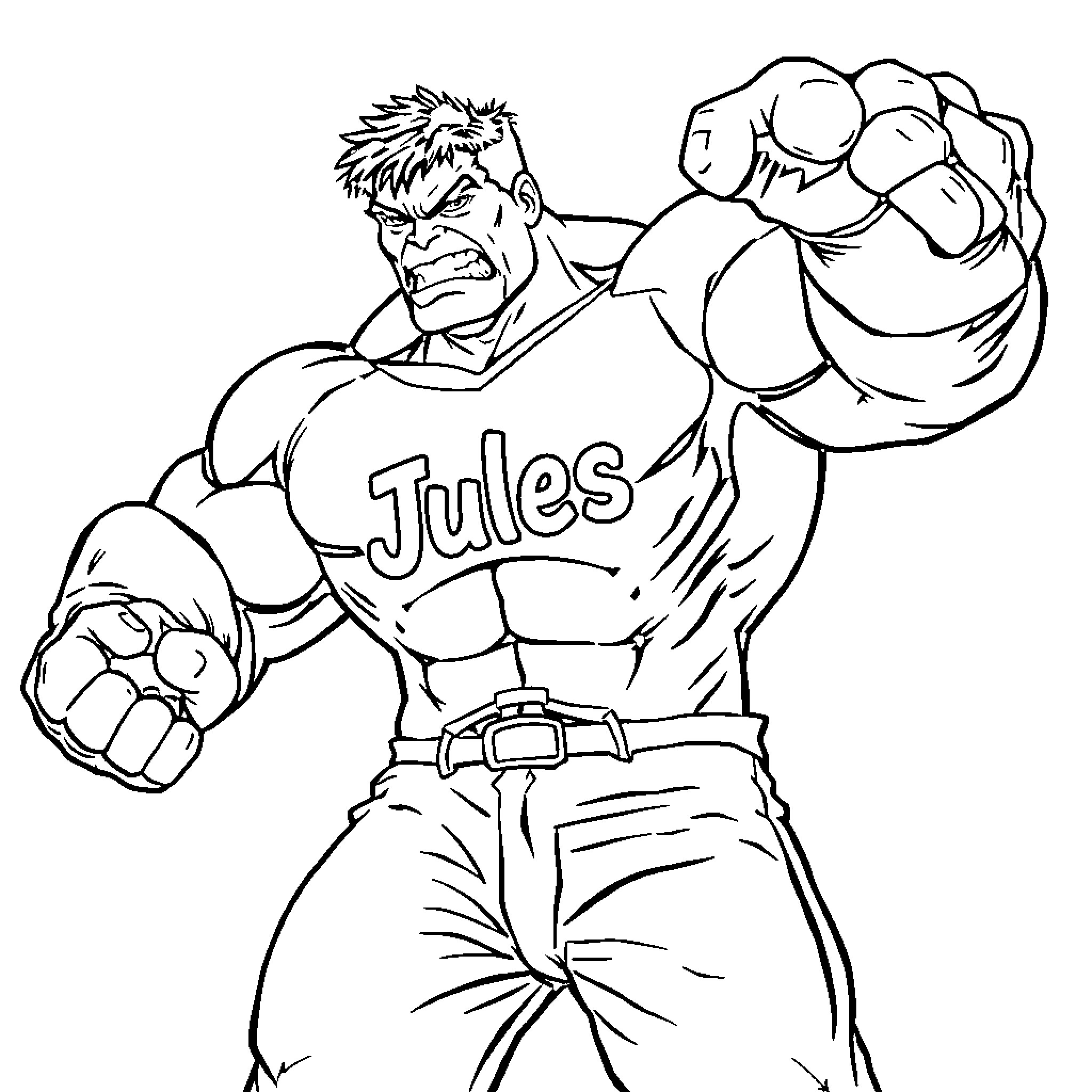 Hulk showing off his muscular physique and powerful stance Coloring Page (free black-and-white line drawing printable PDF for all, from beginners to advanced learners, including children, teens, adults, and seniors)