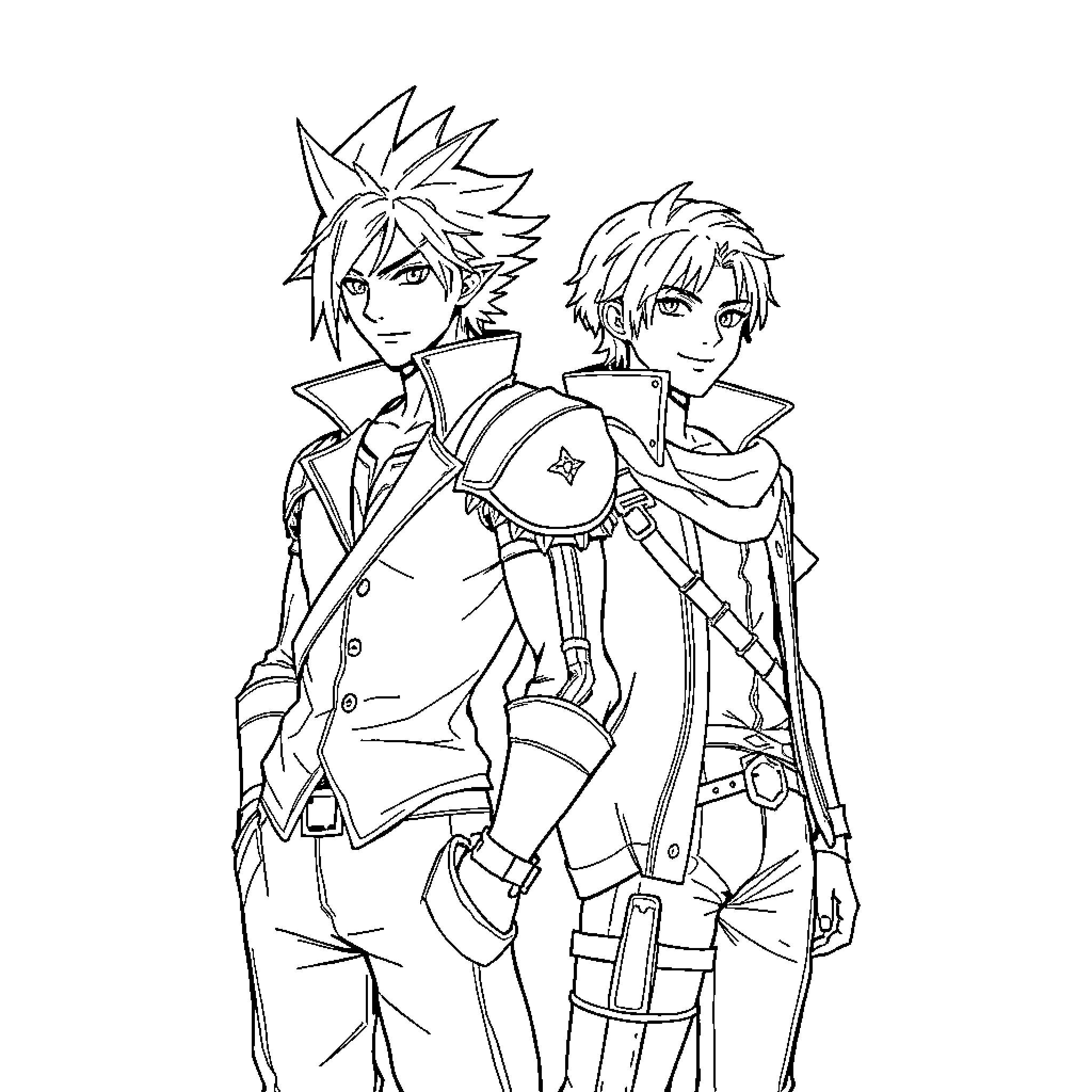 Seifer: Adventurous anime characters in combat gear Coloring Page (free black-and-white line drawing printable PDF for all, from beginners to advanced learners, including children, teens, adults, and seniors)