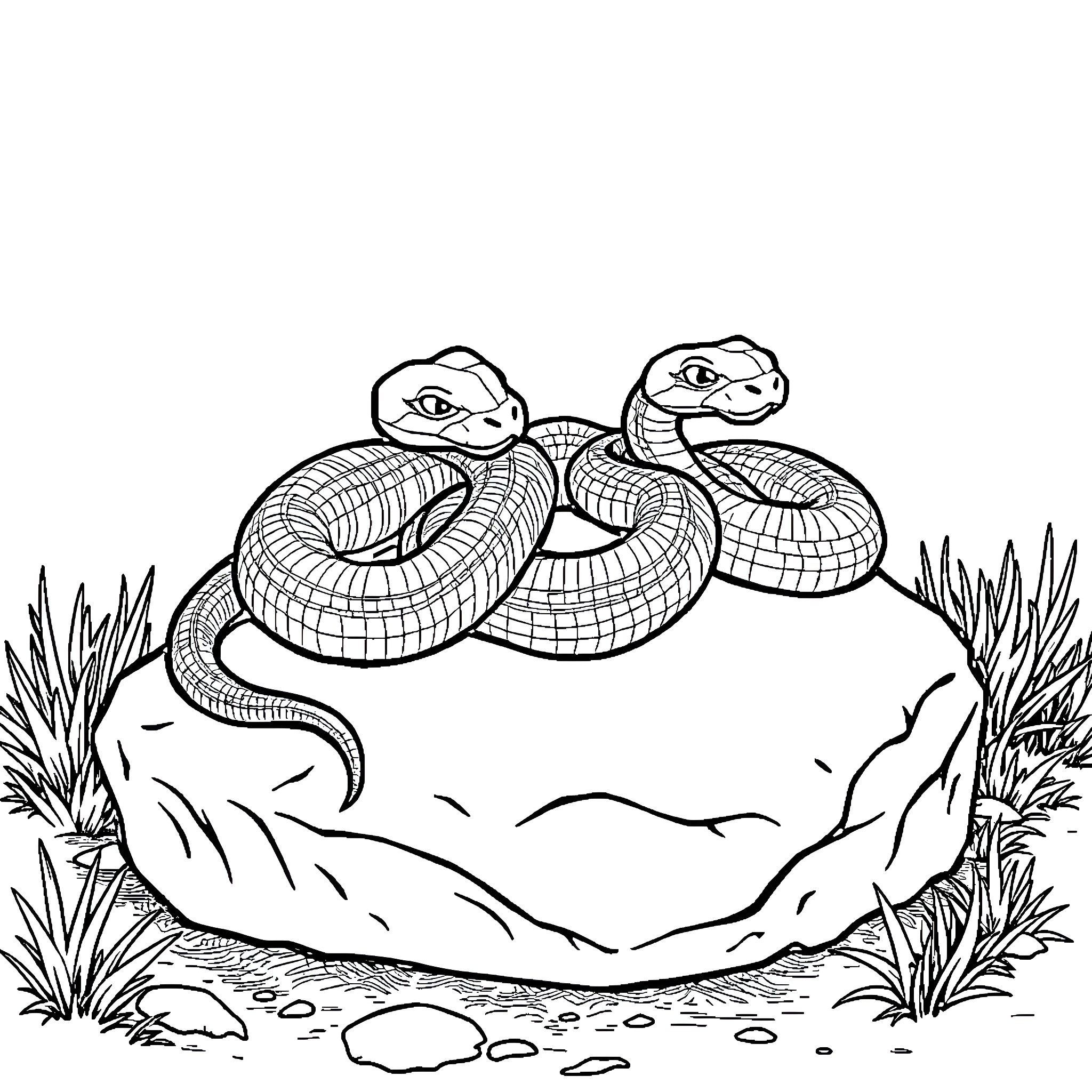 Snake in a natural habitat Coloring Page (free black-and-white line drawing printable PDF for all, from beginners to advanced learners, including children, teens, adults, and seniors)