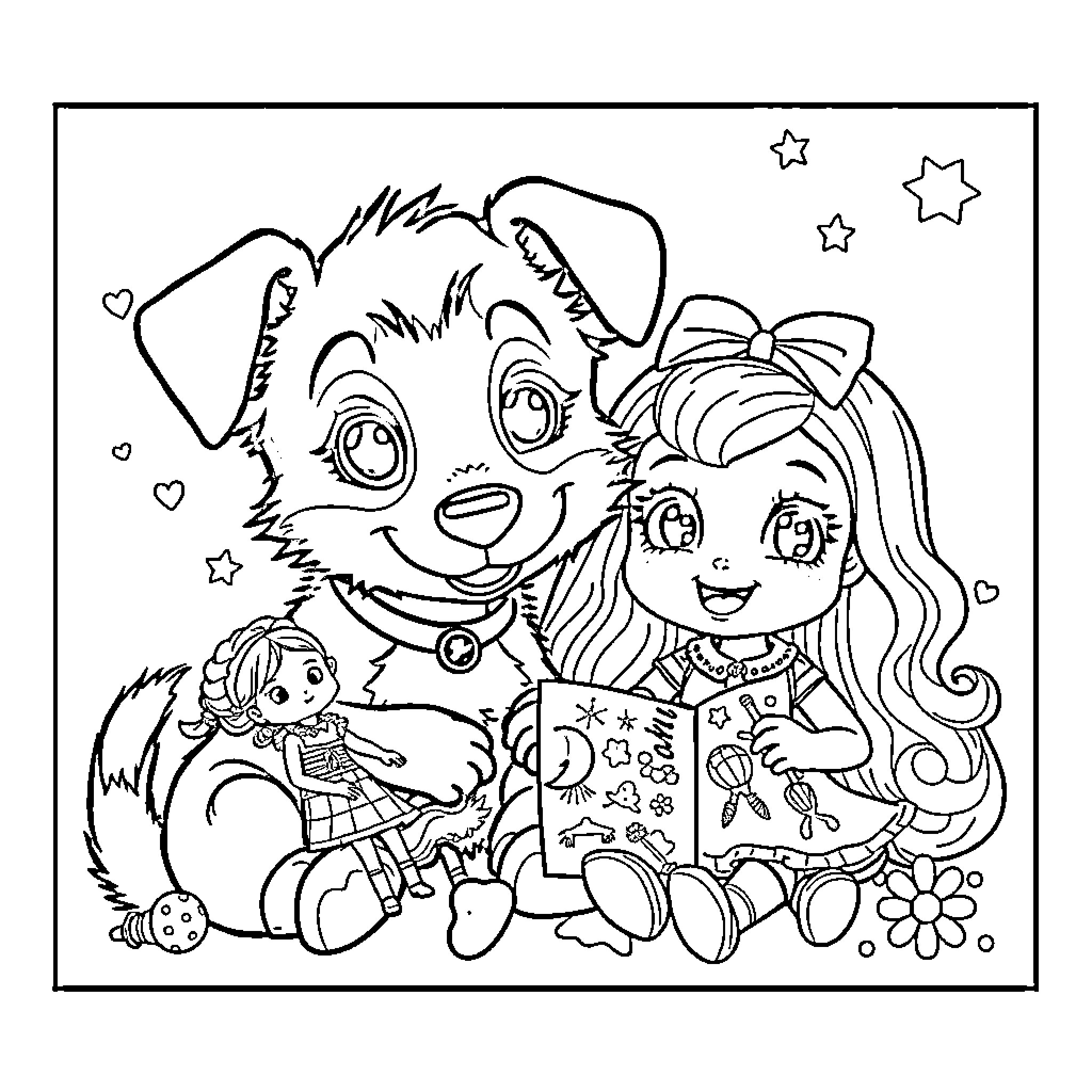 Bluey's Playful Adventure with Friends Coloring Page (free black-and-white line drawing printable PDF for all, from beginners to advanced learners, including children, teens, adults, and seniors)