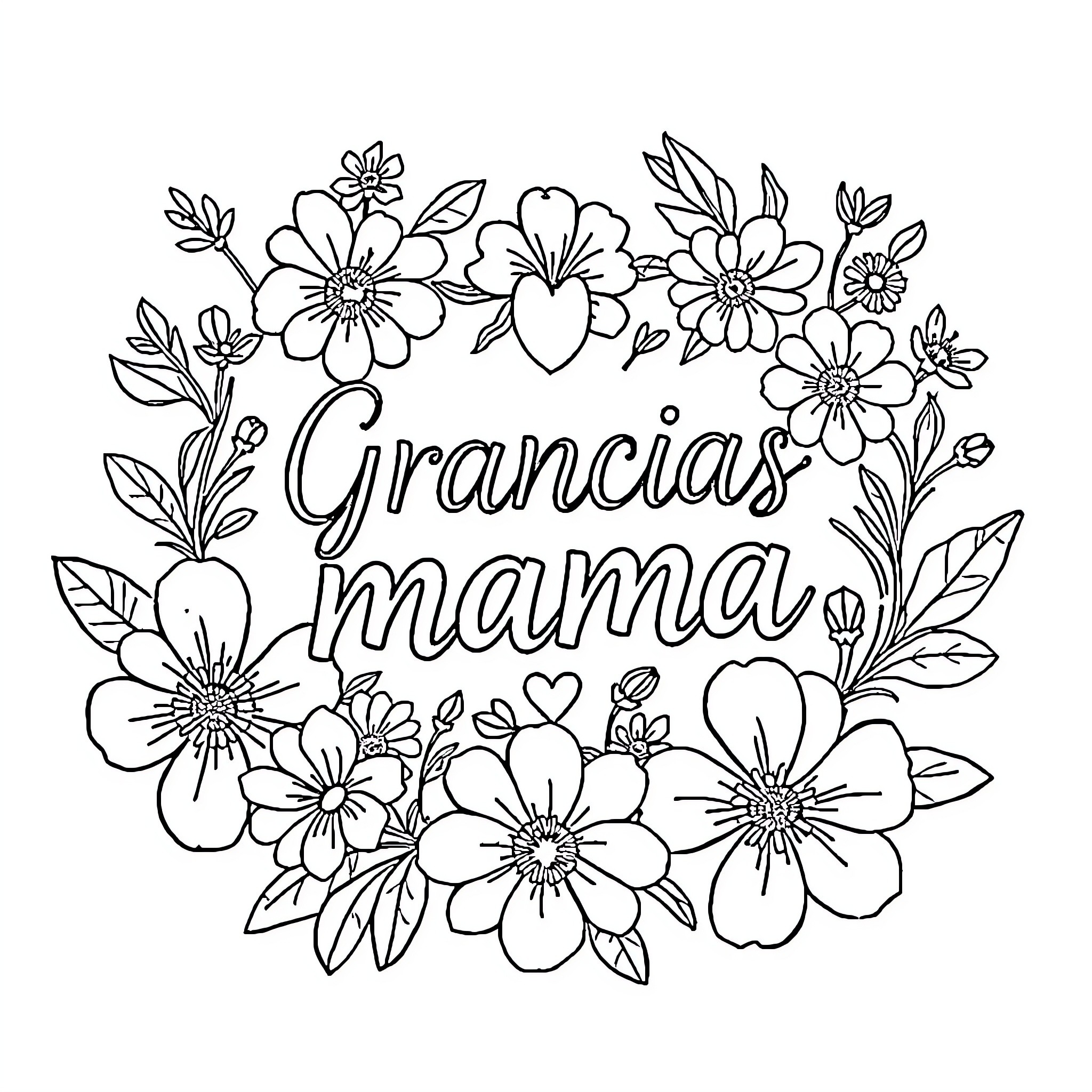 Text with floral decoration and expression Coloring Page (free black-and-white line drawing printable PDF for all, from beginners to advanced learners, including children, teens, adults, and seniors)