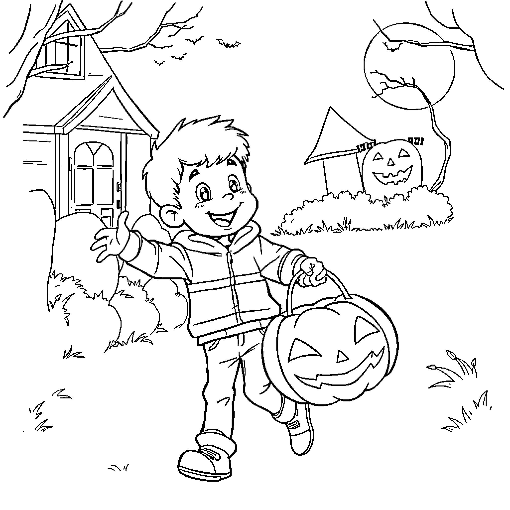 Cory Carson Trick-or-Treating on Halloween Night Coloring Page (free black-and-white line drawing printable PDF for all, from beginners to advanced learners, including children, teens, adults, and seniors)