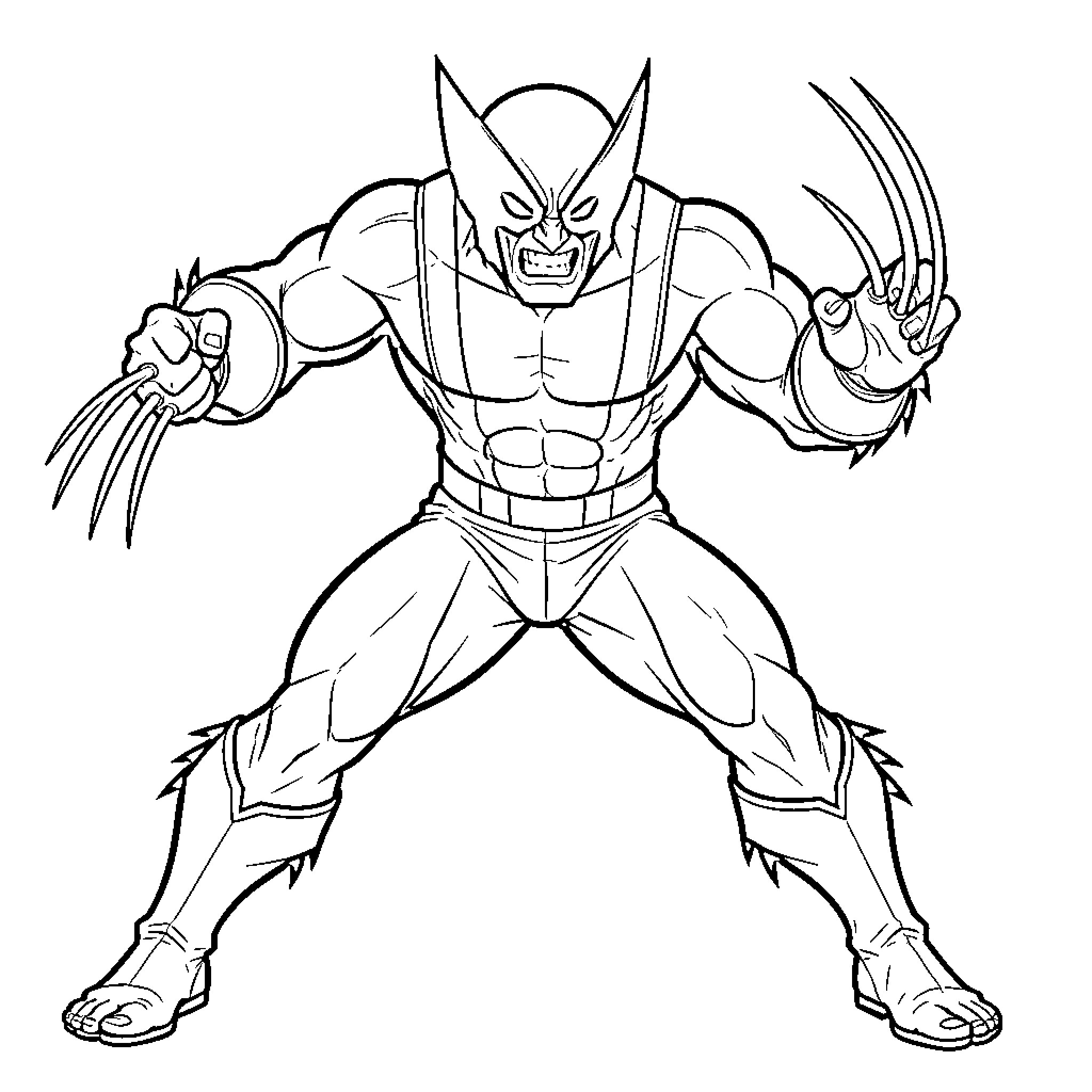 Wolverine in a fierce battle stance Coloring Page (free black-and-white line drawing printable PDF for all, from beginners to advanced learners, including children, teens, adults, and seniors)