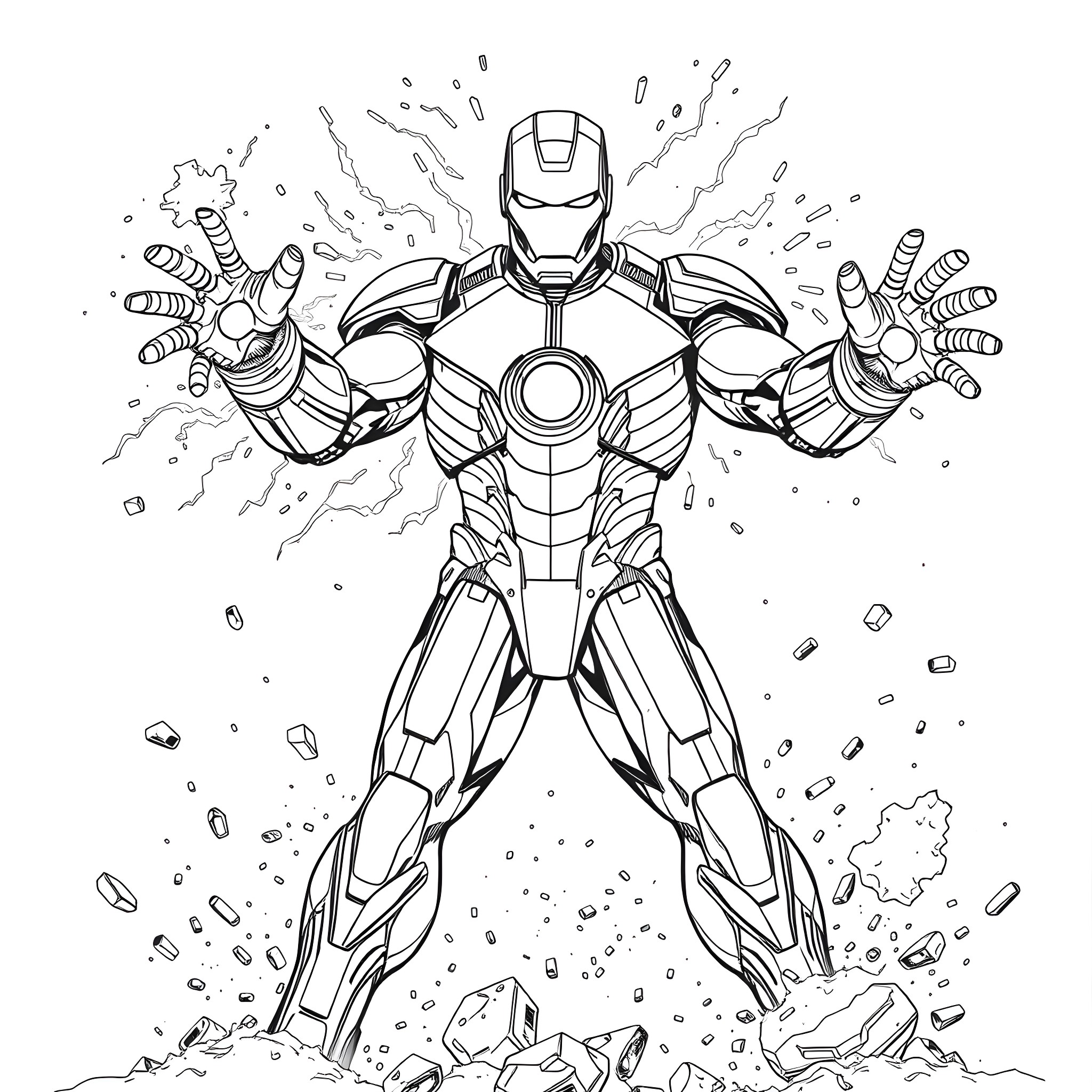 Magneto Iron Man in Action Pose Coloring Page (free black-and-white line drawing printable PDF for all, from beginners to advanced learners, including children, teens, adults, and seniors)