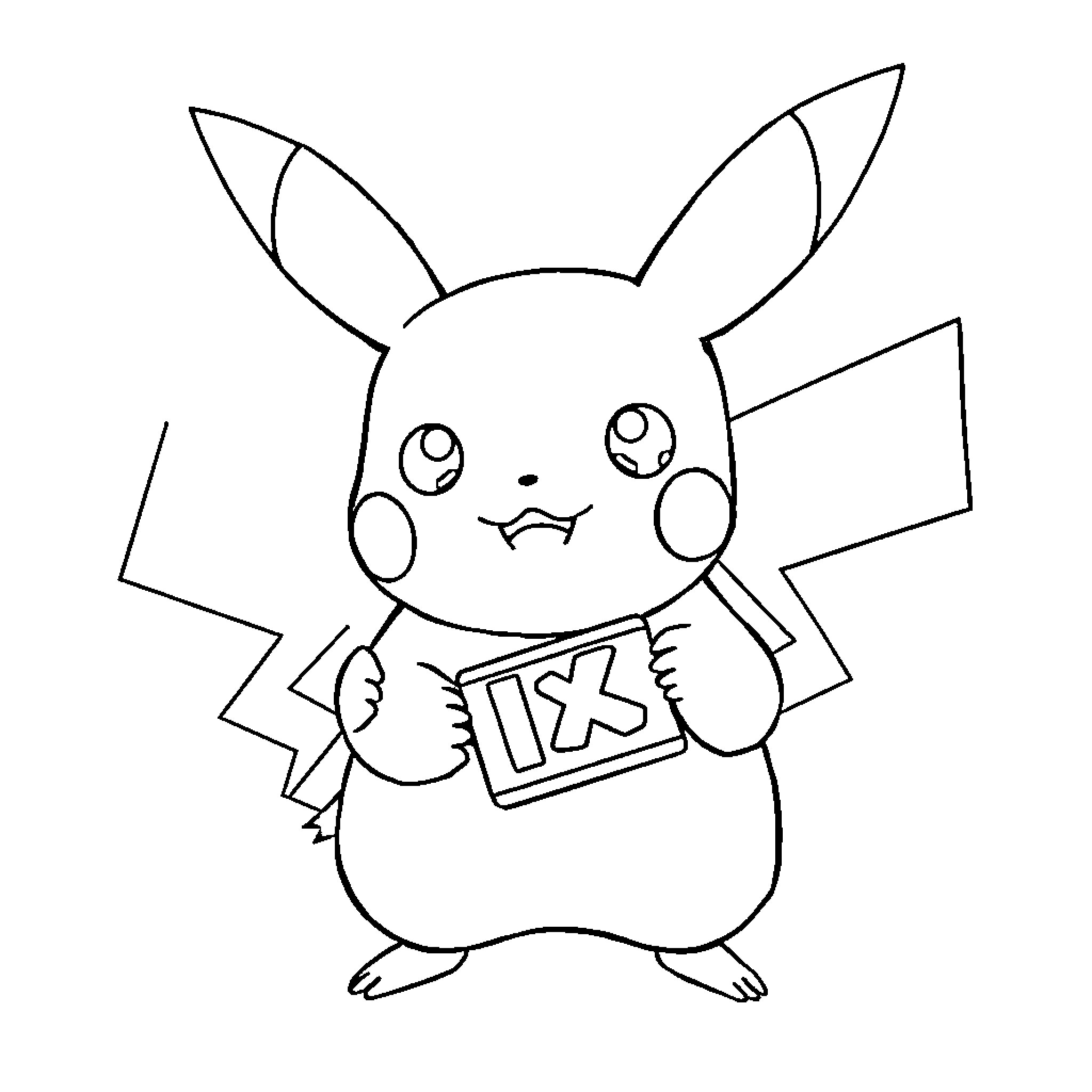 Pikachu solving math problems happily Coloring Page (free black-and-white line drawing printable PDF for all, from beginners to advanced learners, including children, teens, adults, and seniors)
