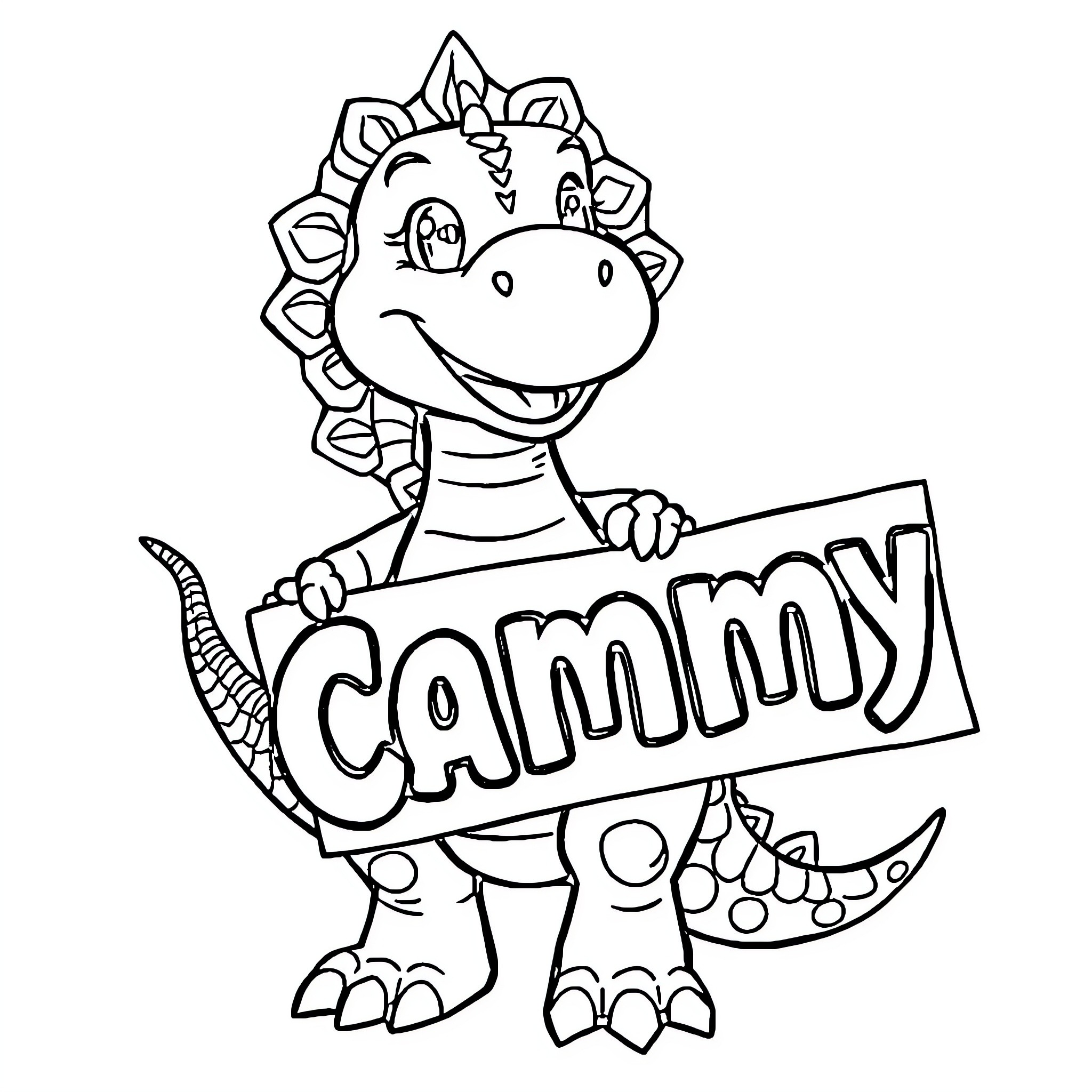 Dinosaur holding a friendly sign Coloring Page (free black-and-white line drawing printable PDF for all, from beginners to advanced learners, including children, teens, adults, and seniors)