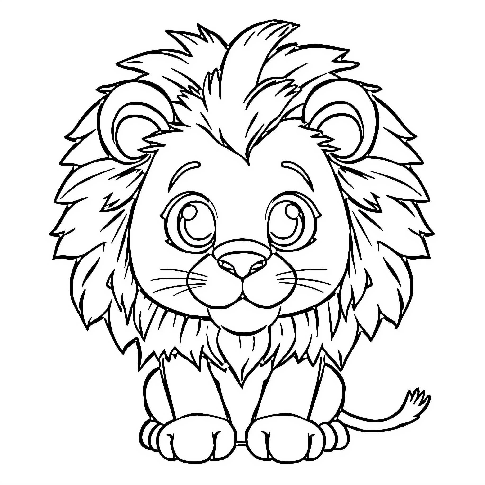 Lion cub's joyful expression Coloring Page (free black-and-white line drawing printable PDF for all, from beginners to advanced learners, including children, teens, adults, and seniors)