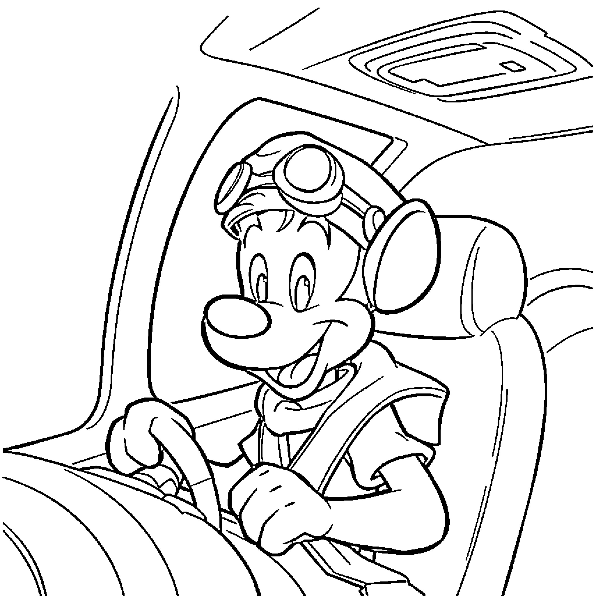 Mogli the train conductor happily working in his cabin Coloring Page (free black-and-white line drawing printable PDF for all, from beginners to advanced learners, including children, teens, adults, and seniors)