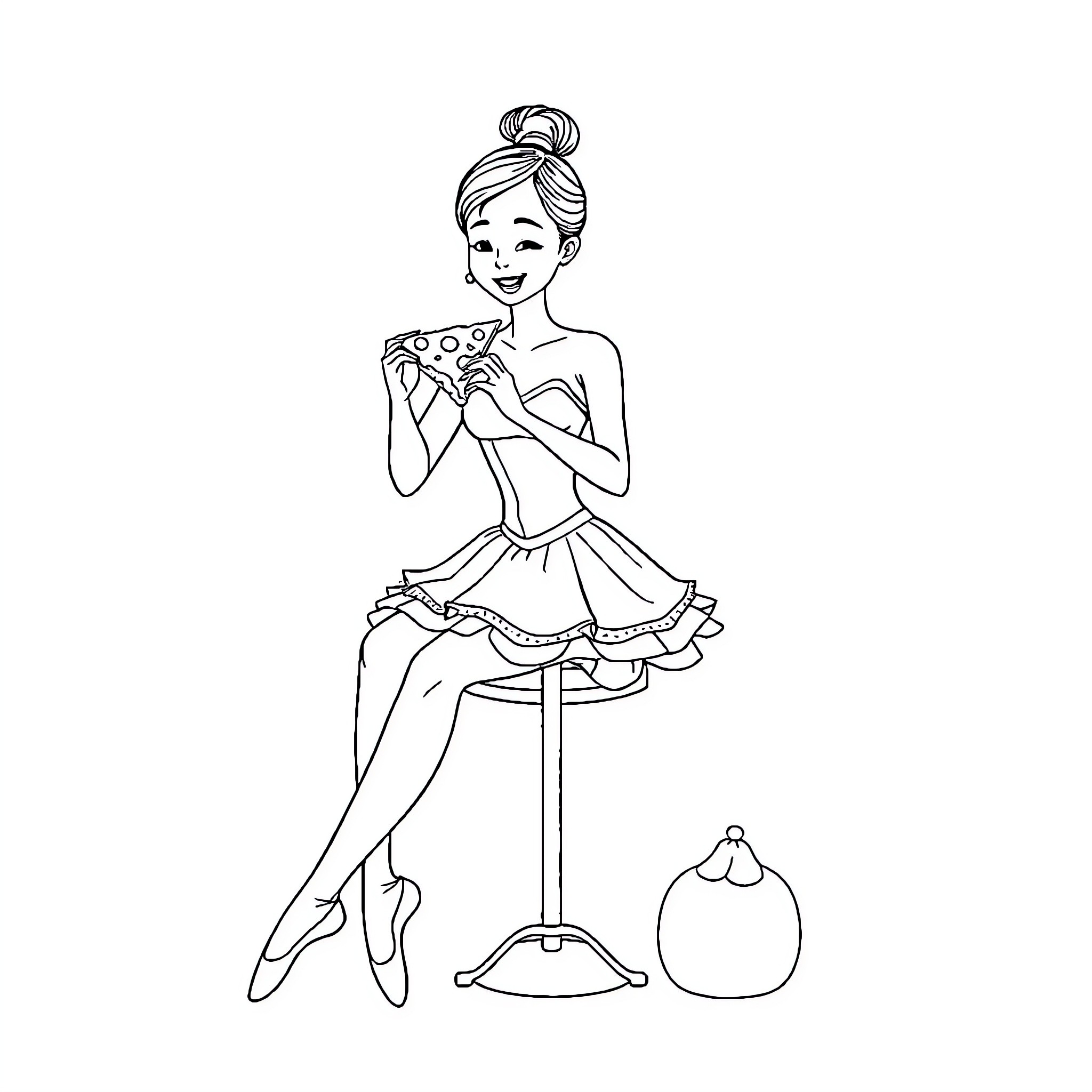 Ballerina practicing graceful dance moves Coloring Page (free black-and-white line drawing printable PDF for all, from beginners to advanced learners, including children, teens, adults, and seniors)