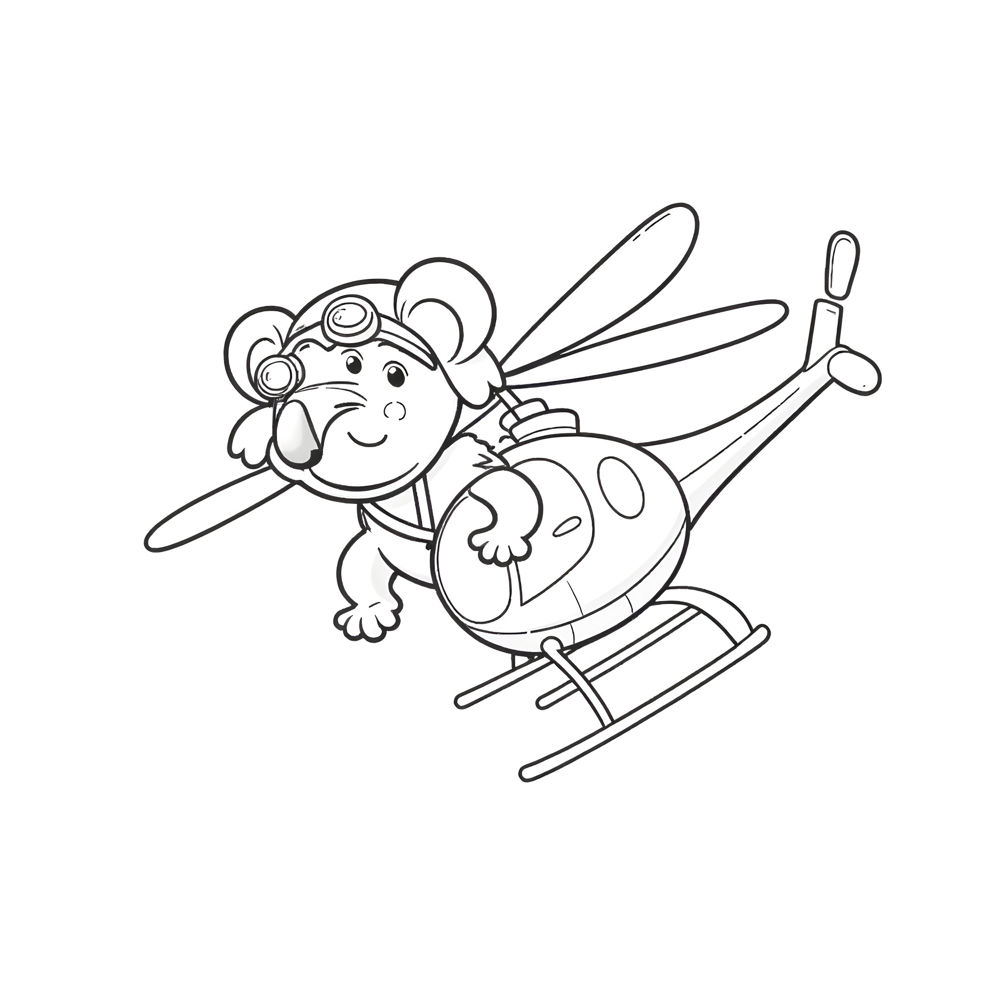 Koala riding a toy helicopter Coloring Page (free black-and-white line drawing printable PDF for all, from beginners to advanced learners, including children, teens, adults, and seniors)